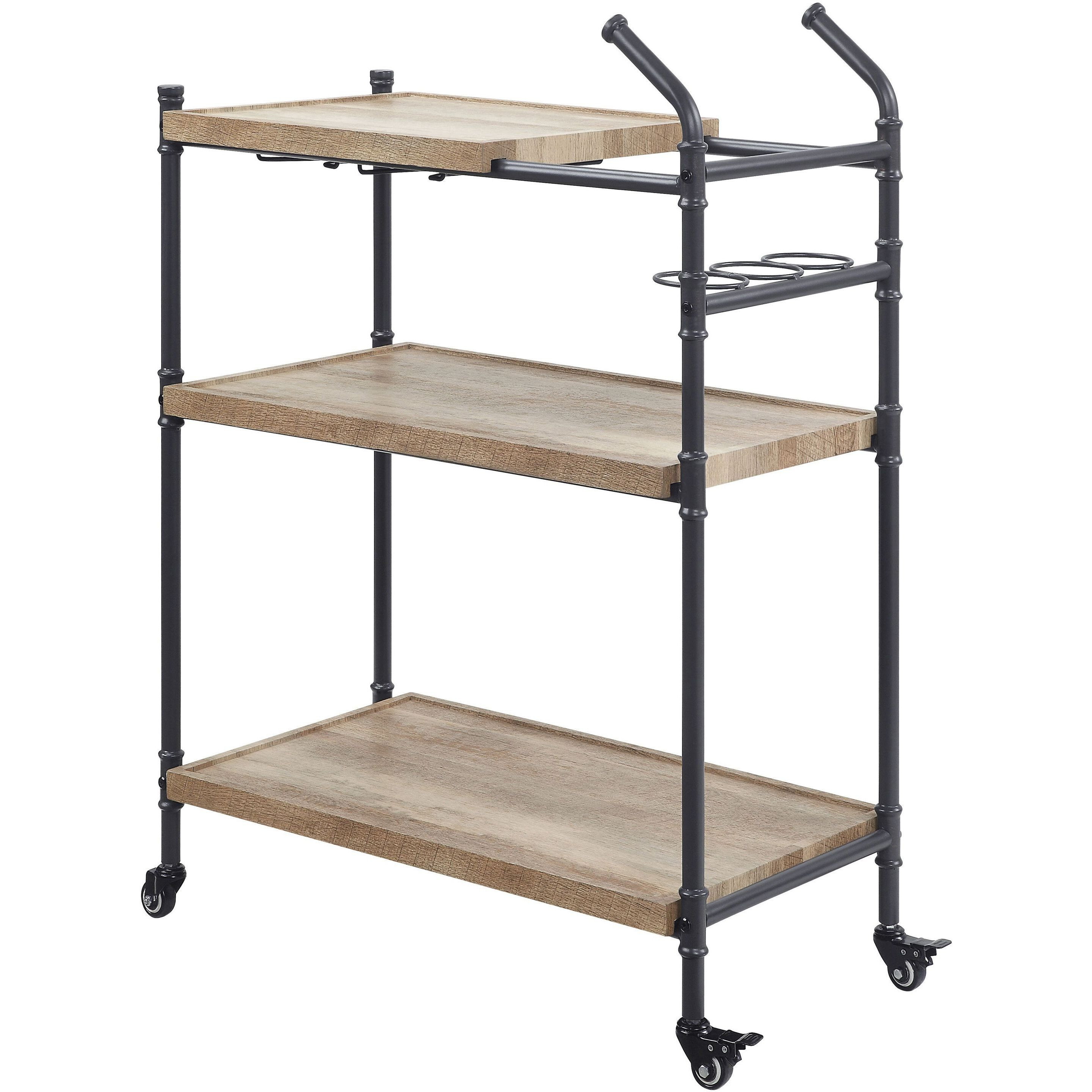 Oak And Sandy Black 2-Shelf Serving Cart