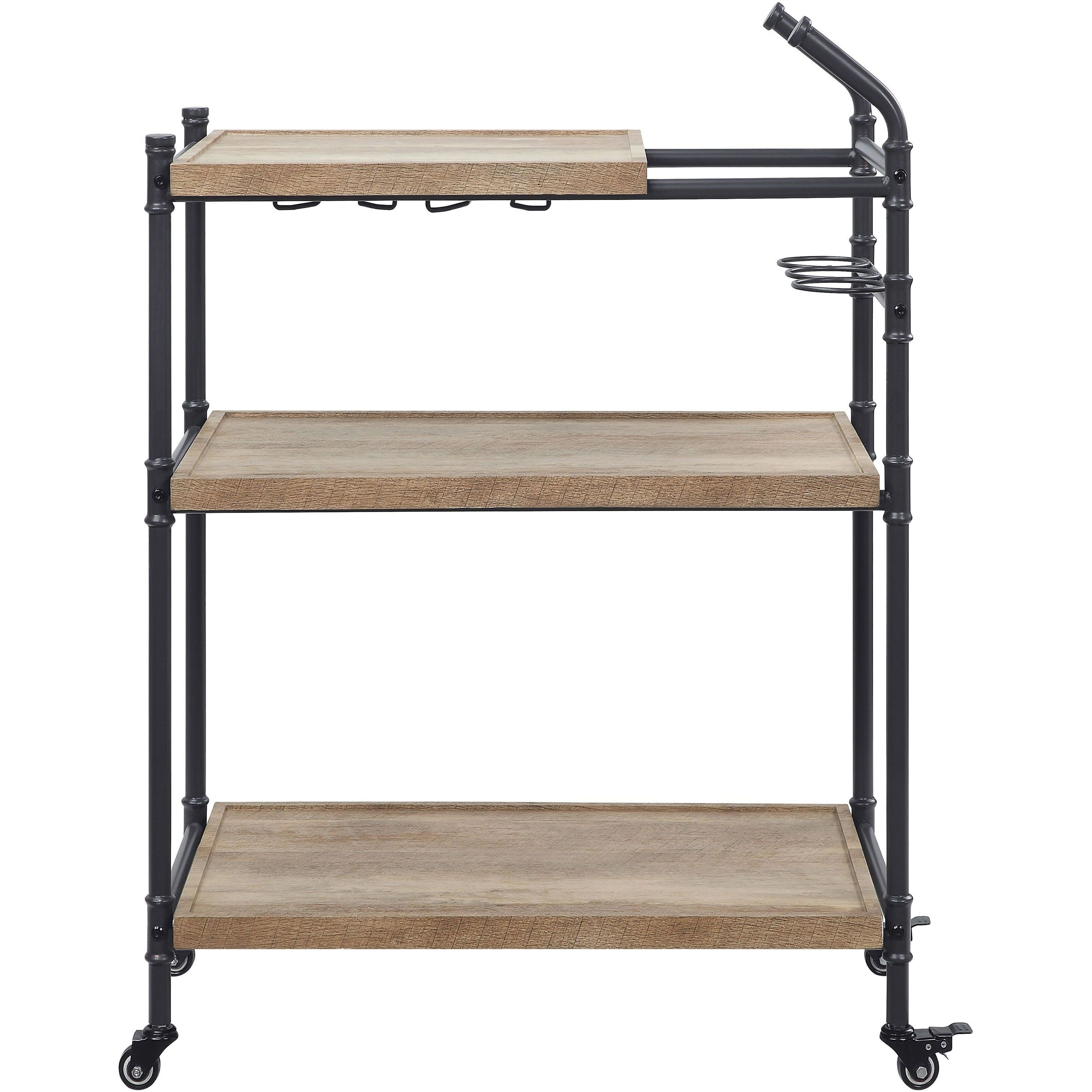 Oak And Sandy Black 2-Shelf Serving Cart