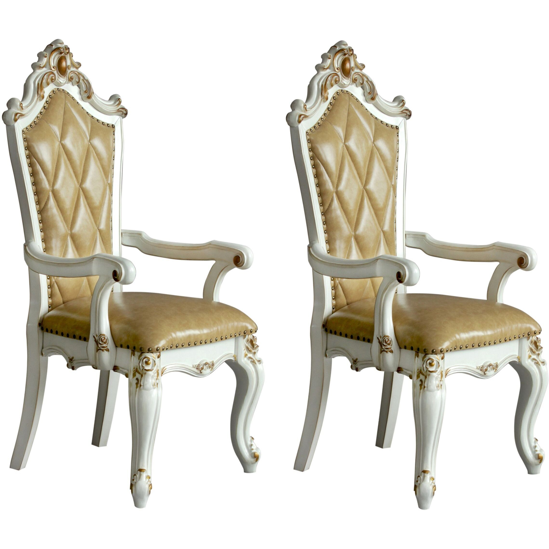 Butterscotch And Antique Pearl Tufted Arm Chairs ( Set Of 2)