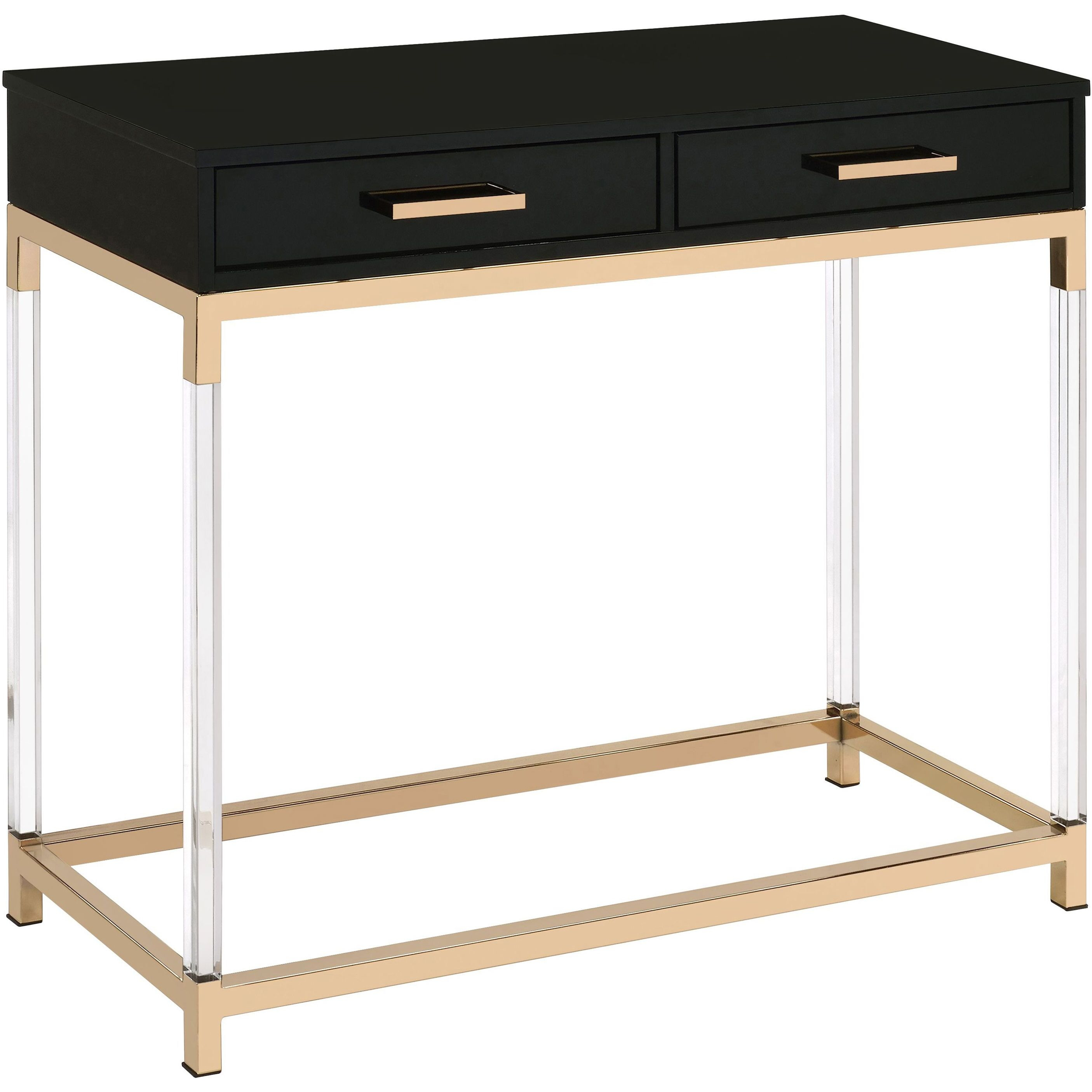 Black High Gloss And Gold Console Table With 2 Drawers