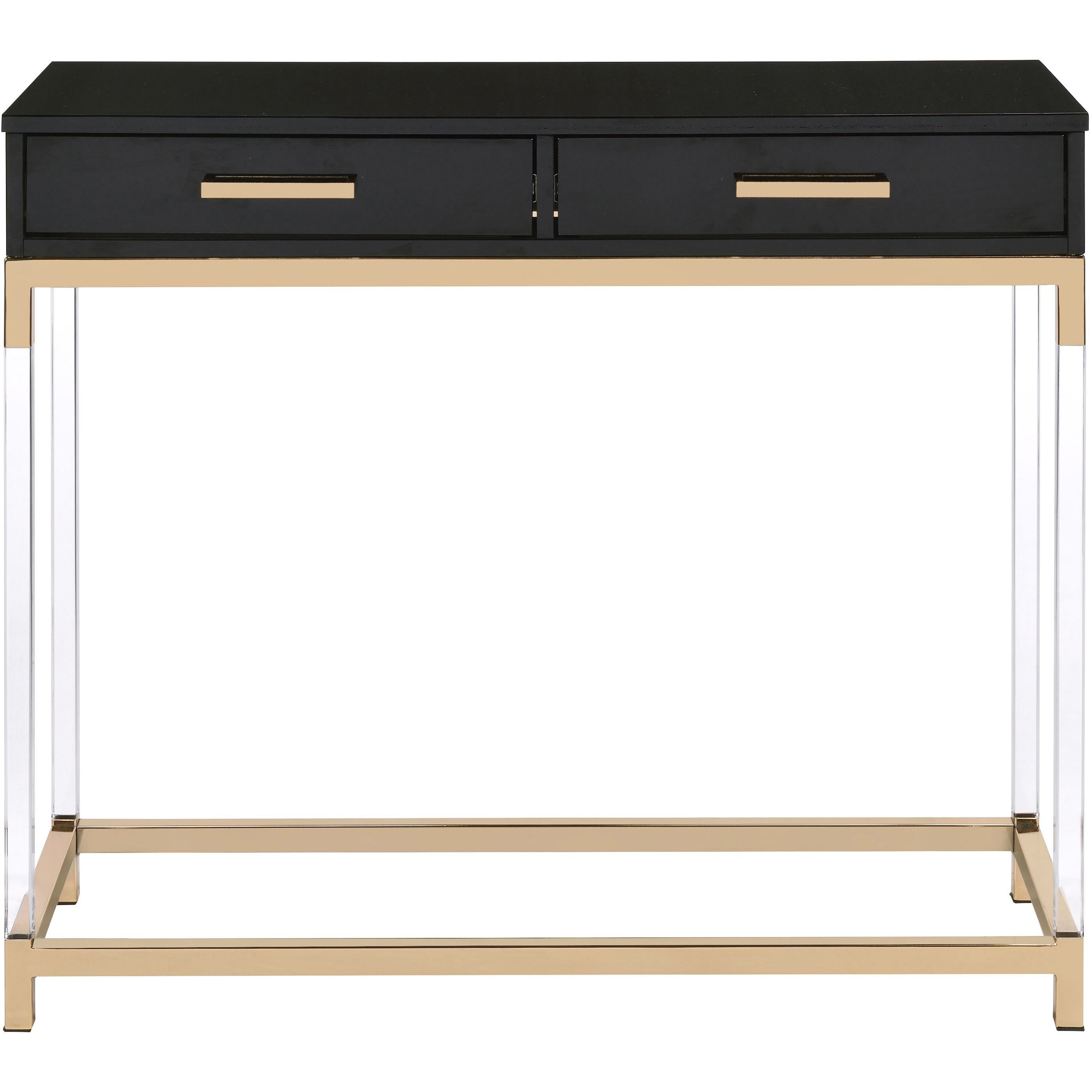 Black High Gloss And Gold Console Table With 2 Drawers