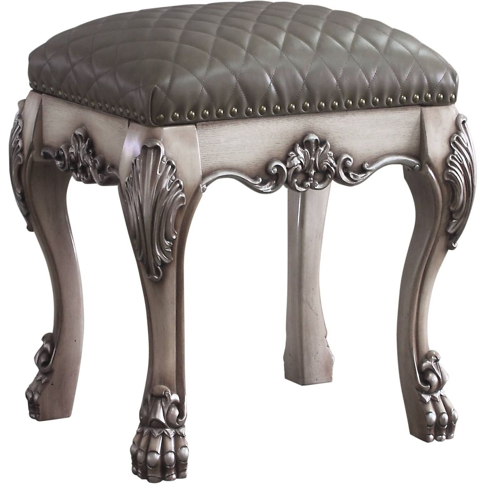 Grey And Vintage Bone White Vanity Stool With Tufted Seat