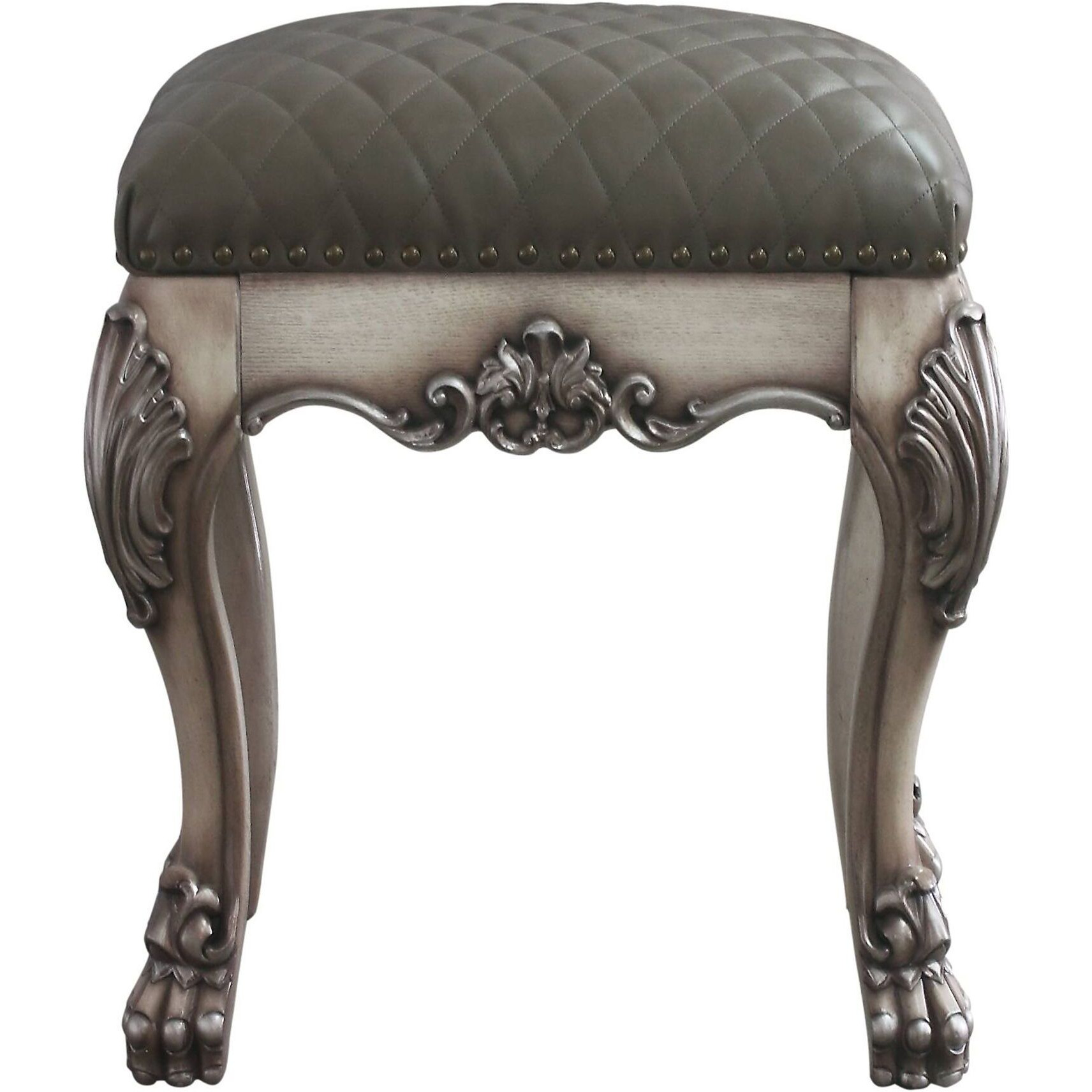 Grey And Vintage Bone White Vanity Stool With Tufted Seat