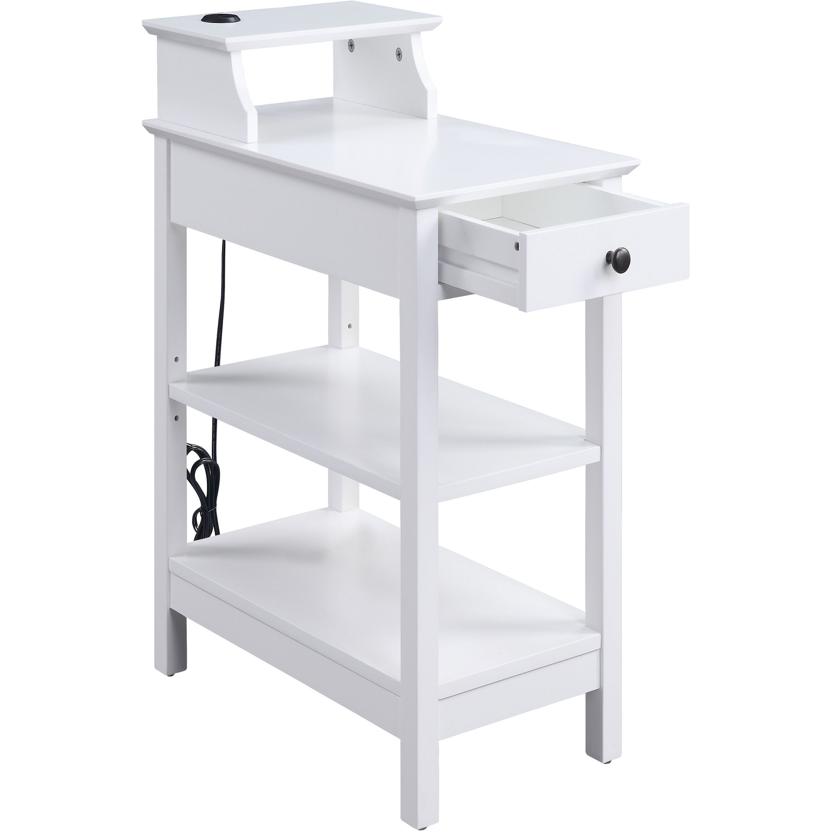 White 3-Shelf Side Table With Usb Charging Dock