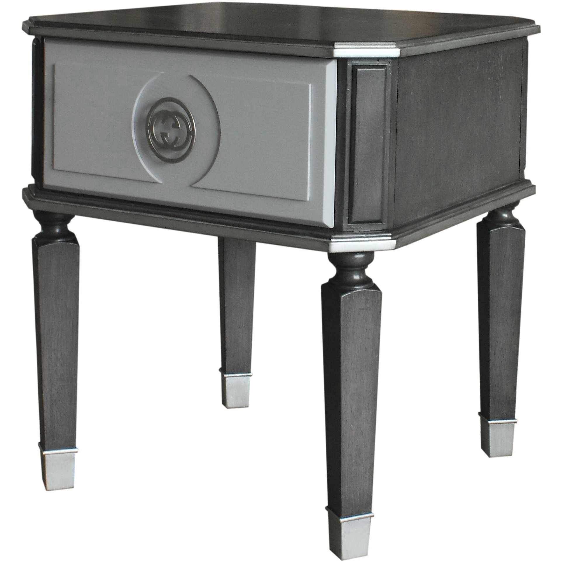 Charcoal And Light Grey End Table With 1 Drawer