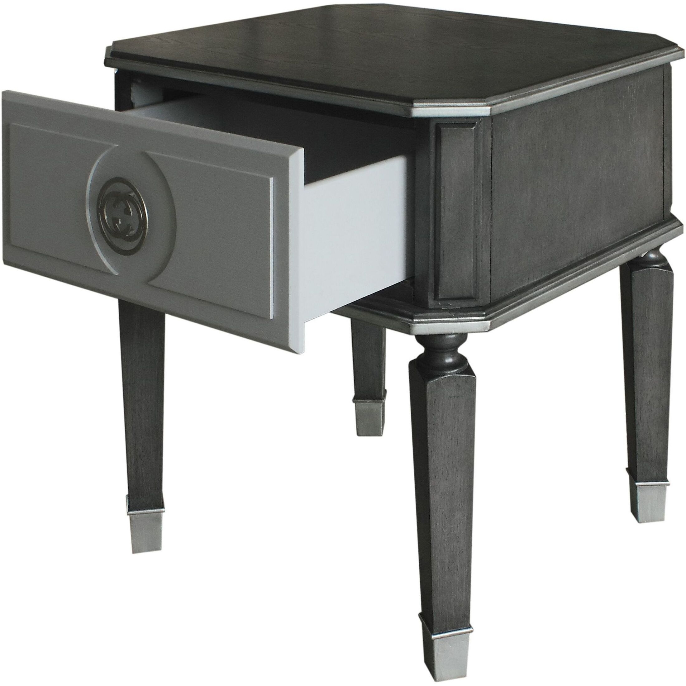 Charcoal And Light Grey End Table With 1 Drawer