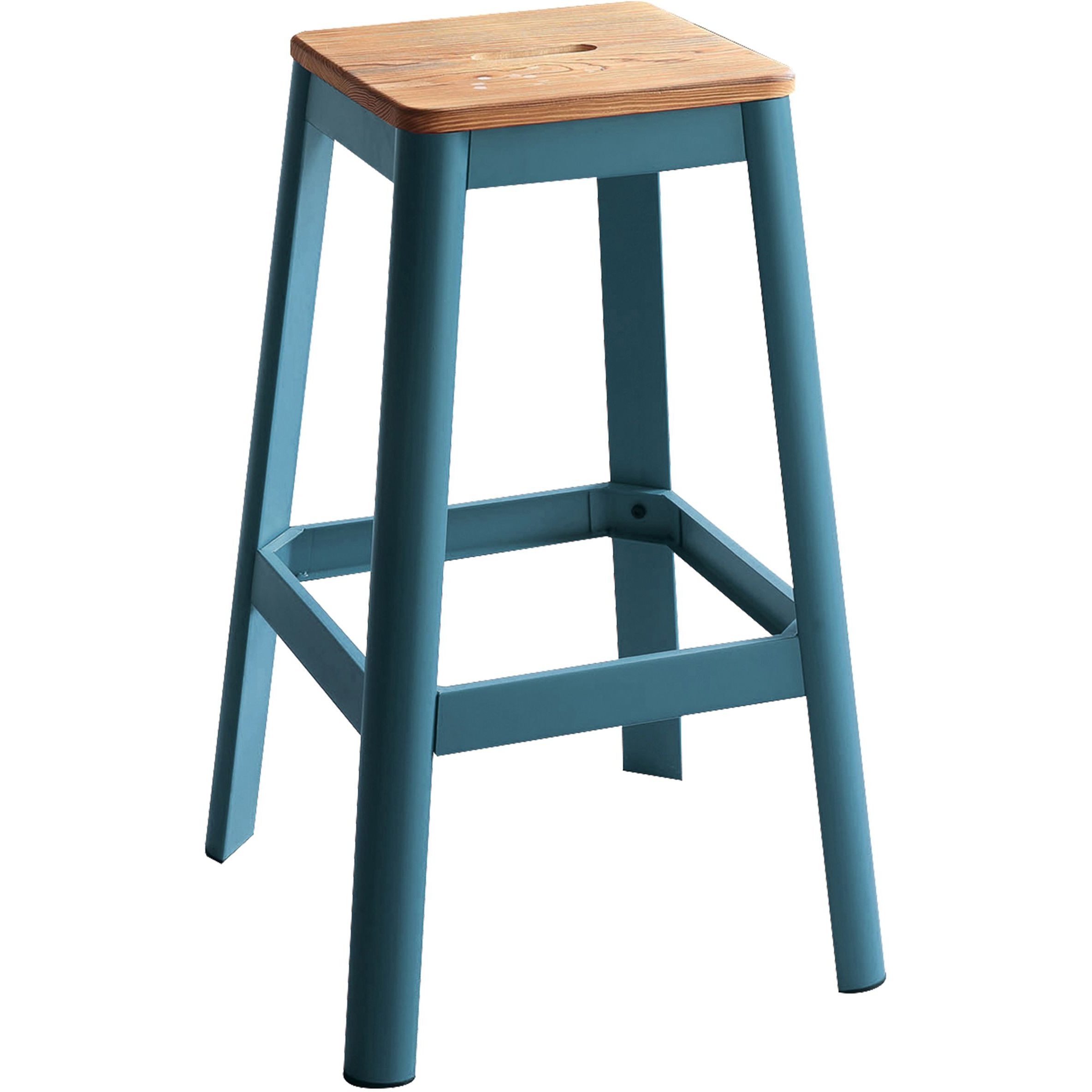 Natural And Teal Armless Bar Stool With Crossbar Support