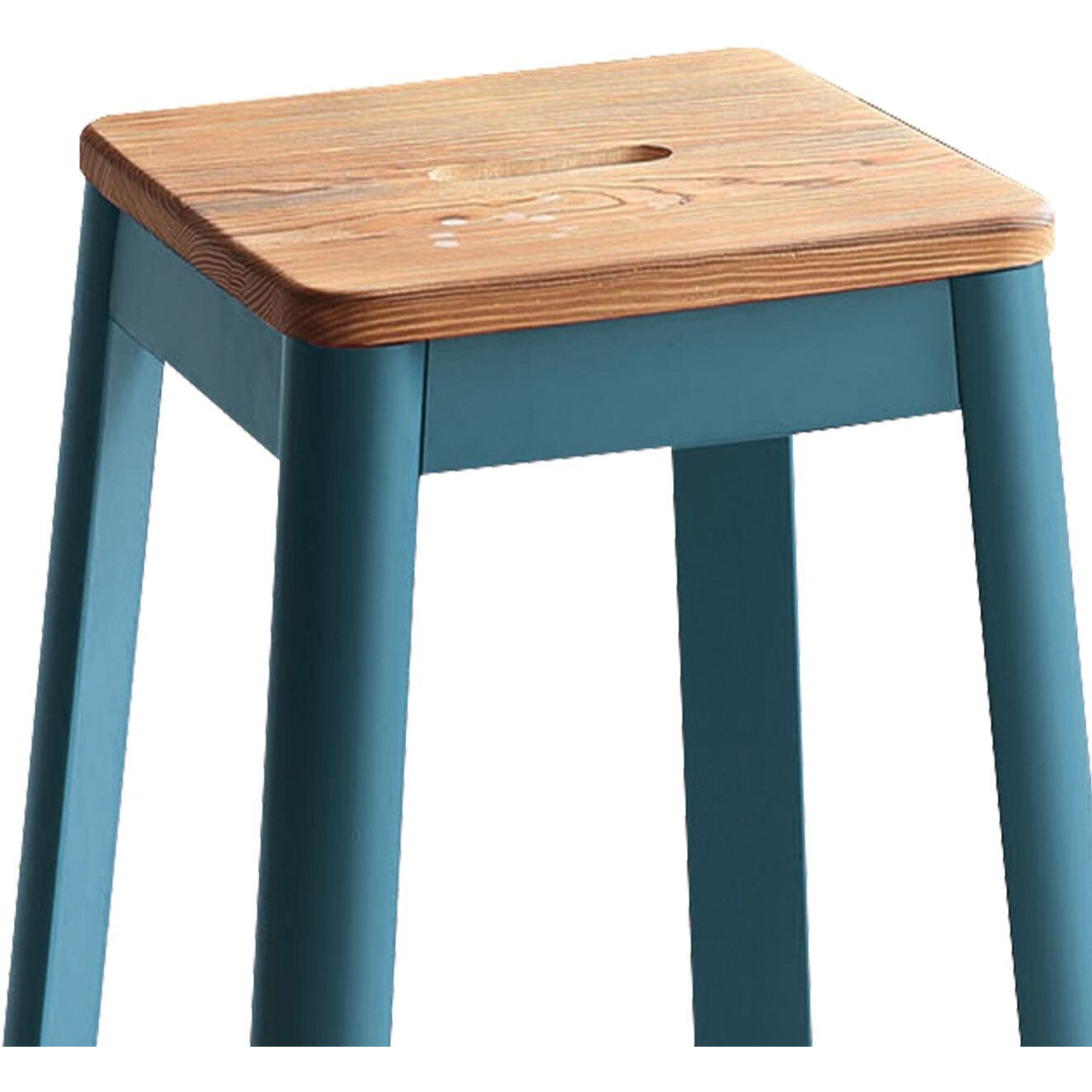 Natural And Teal Armless Bar Stool With Crossbar Support