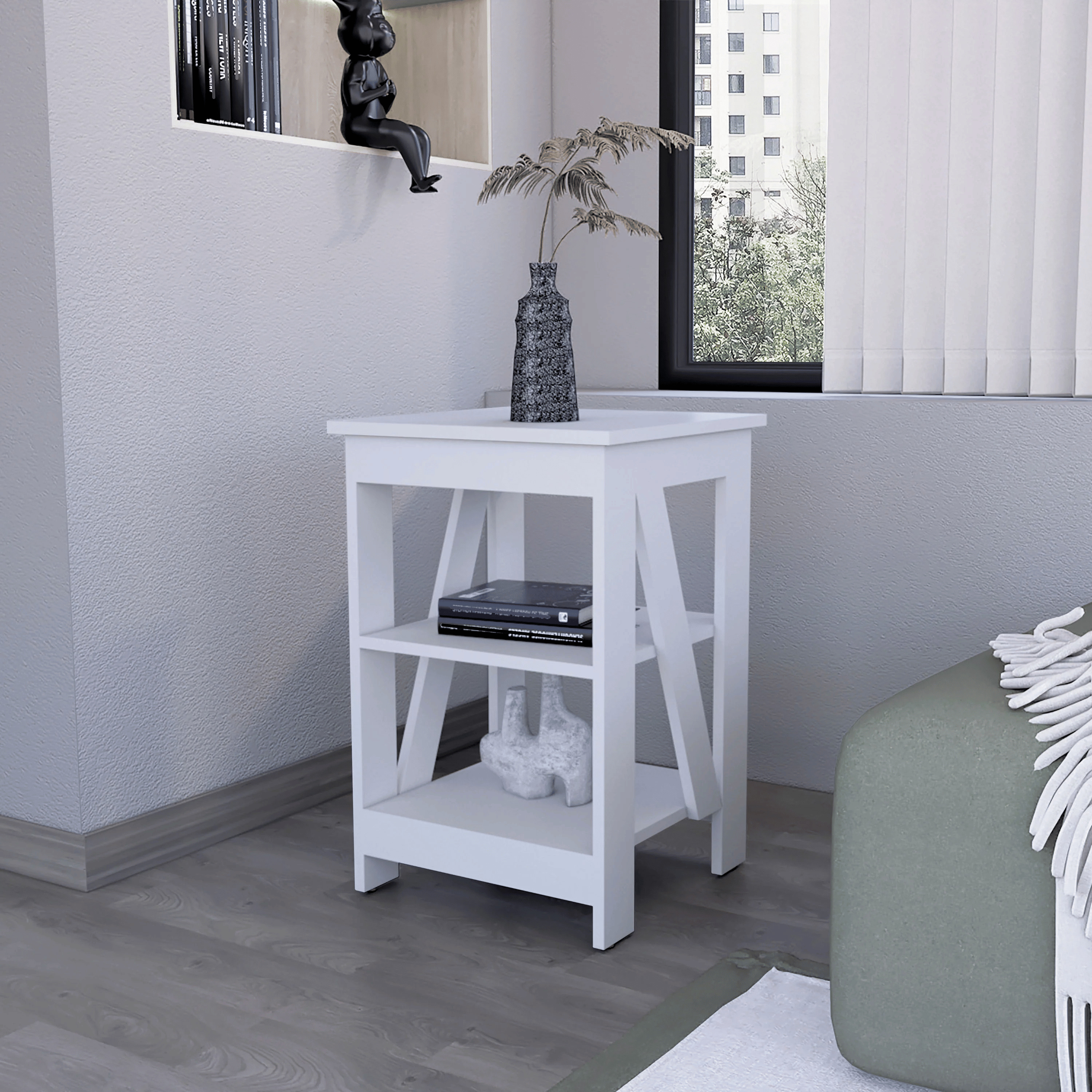 White Table With 2 Shelves