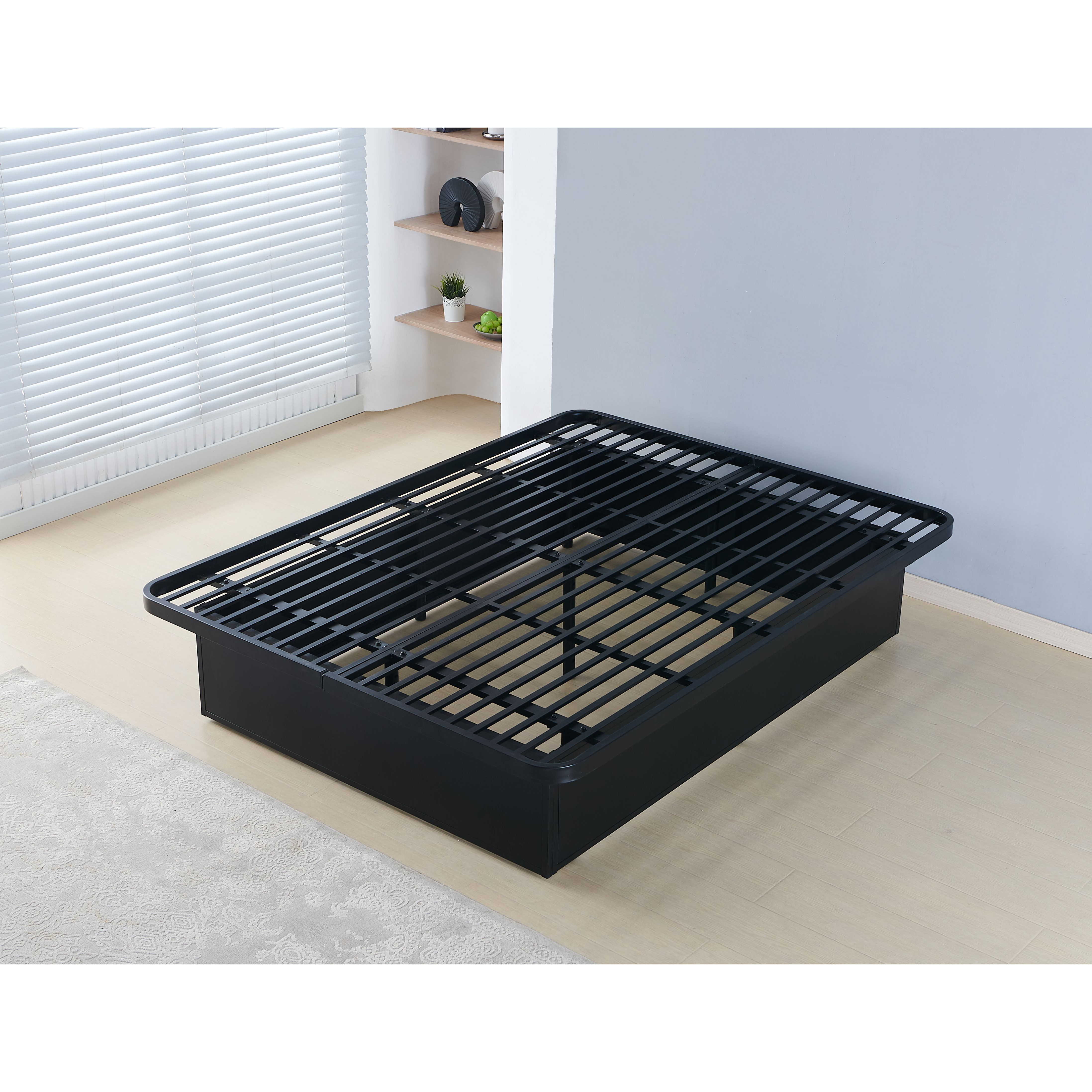 Modern Style Heavy Duty Queen Size Platform Bed Frame Made With Metal And16 Inch Height In Black