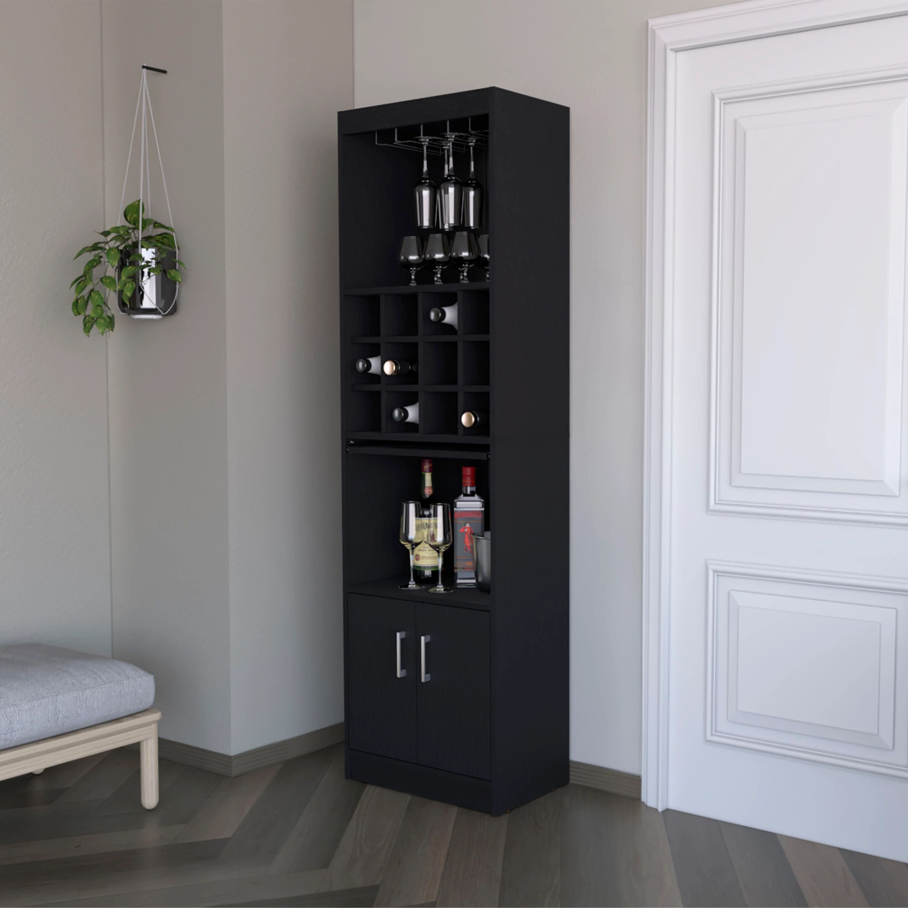 Black Bar Cabinet With Wine Storage