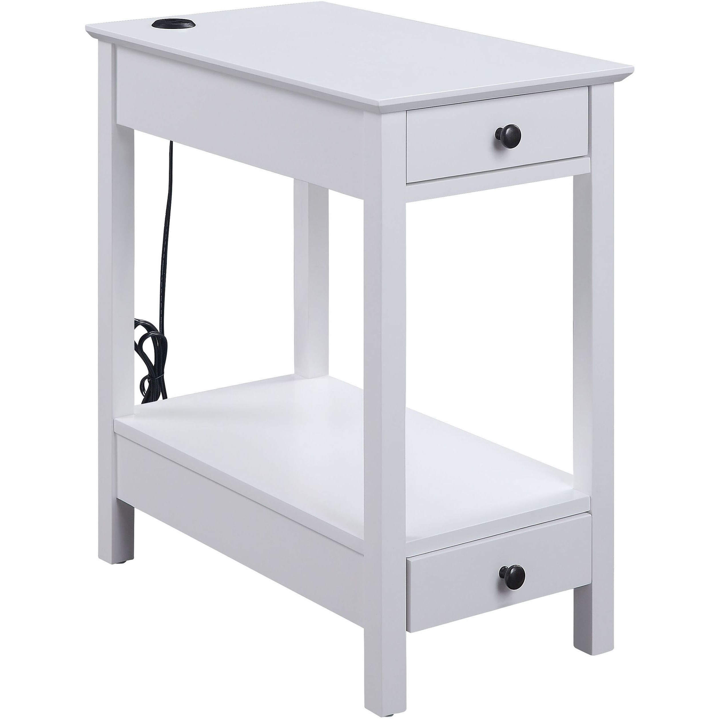 White Storage Accent Table With Usb