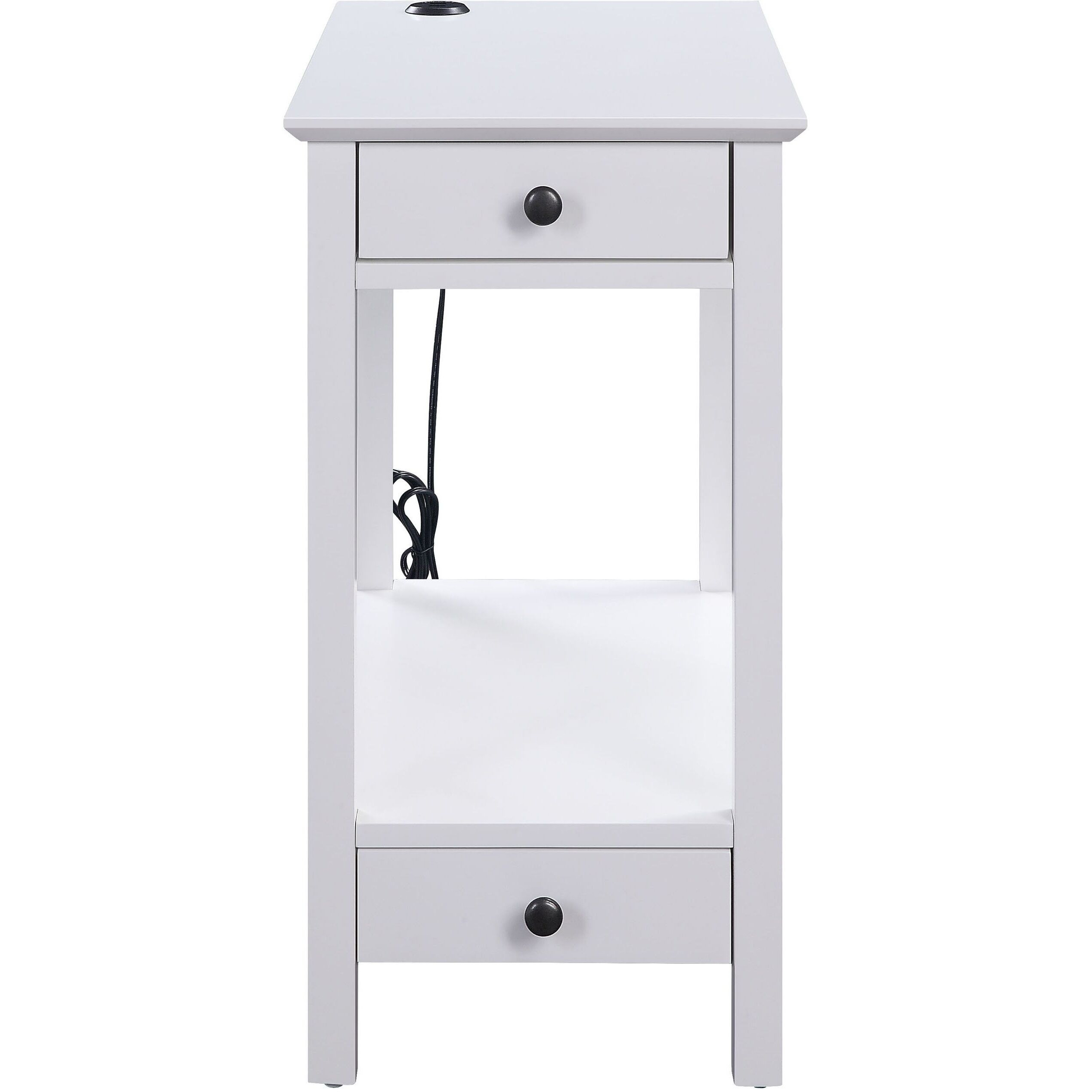 White Storage Accent Table With Usb