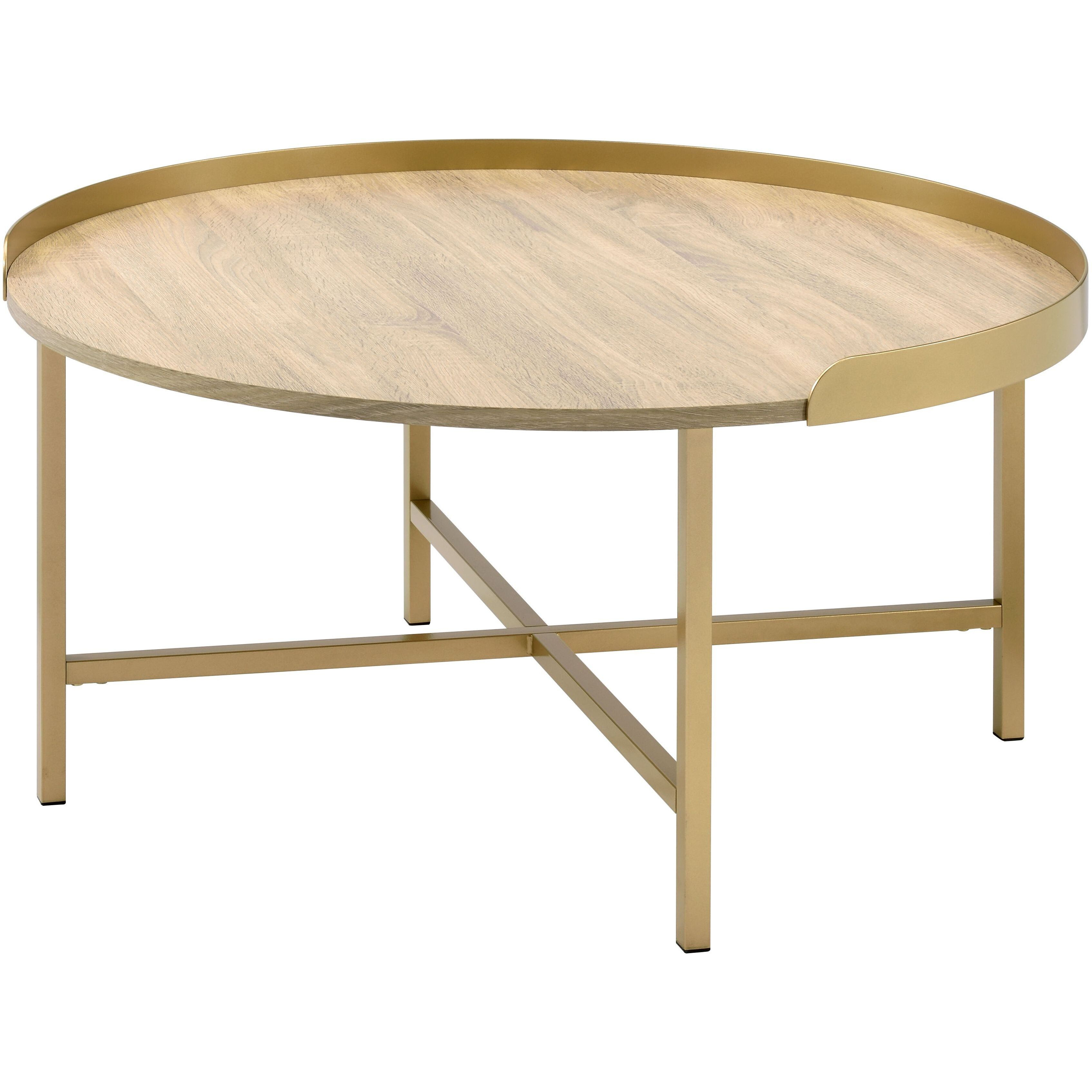 Oak And Gold Coffee Table With Tray Top