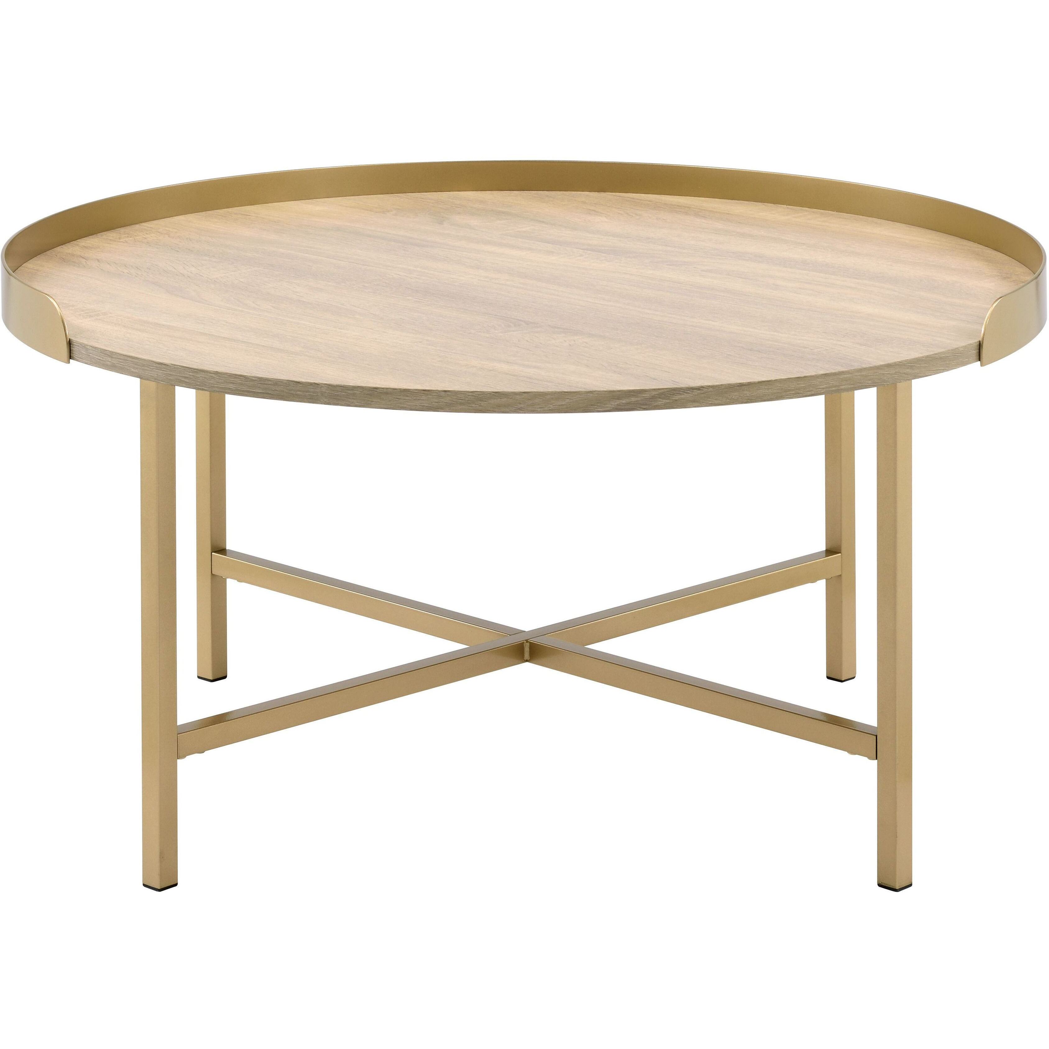 Oak And Gold Coffee Table With Tray Top