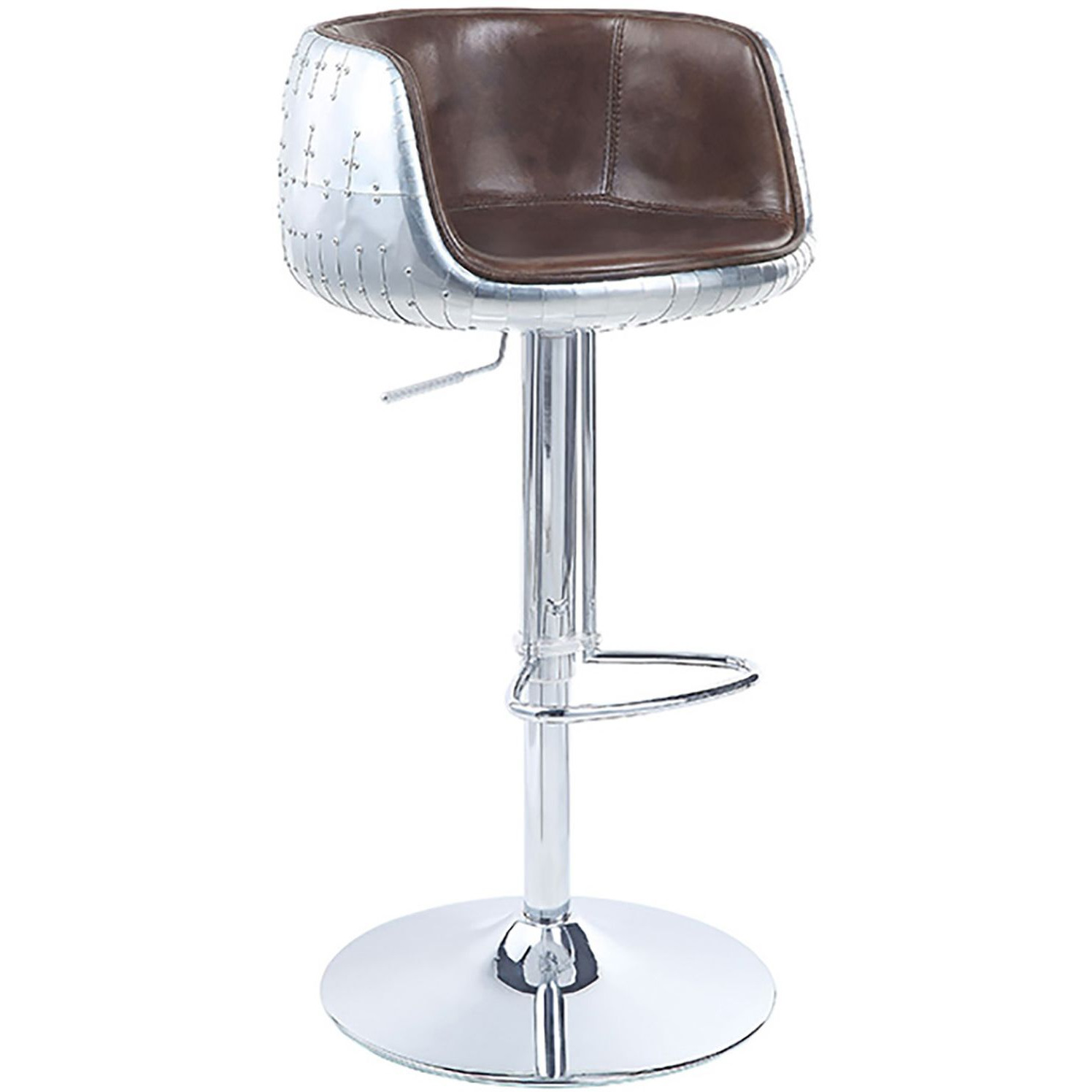 Vintage Brown And Aluminum Swivel Adjustable Stool