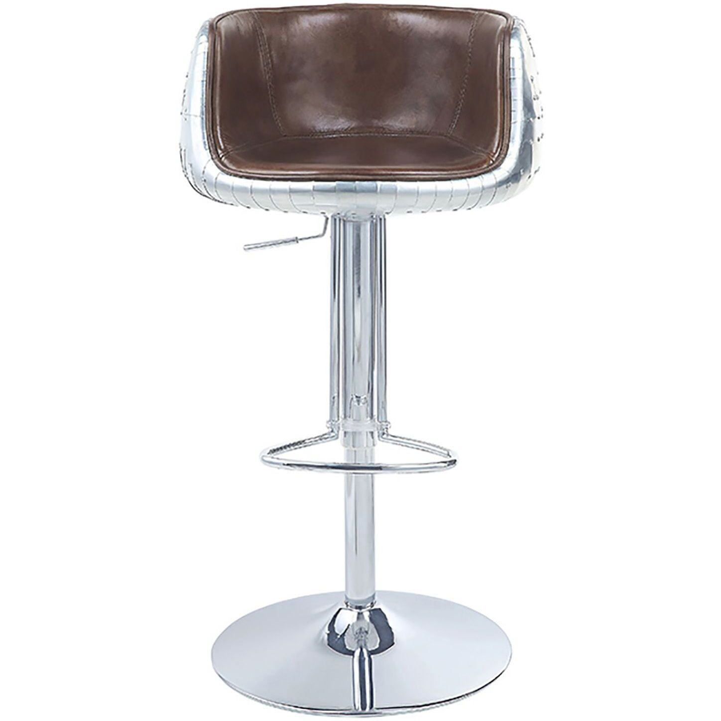 Vintage Brown And Aluminum Swivel Adjustable Stool