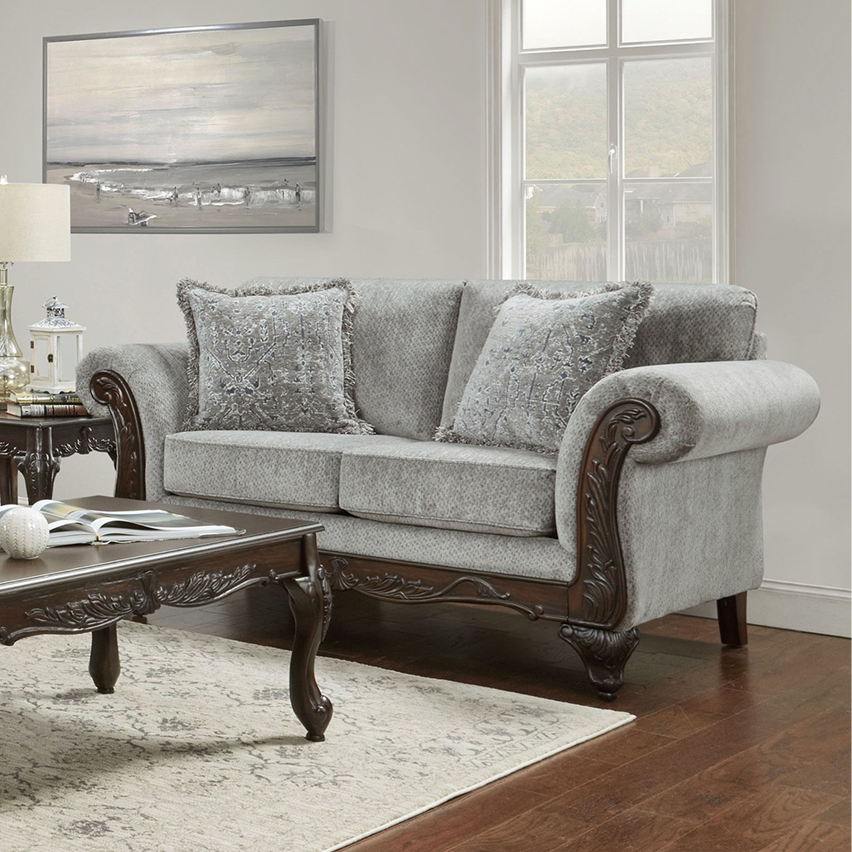 Hernen Carved Wood Frame Gray 5-Piece Living Room Set