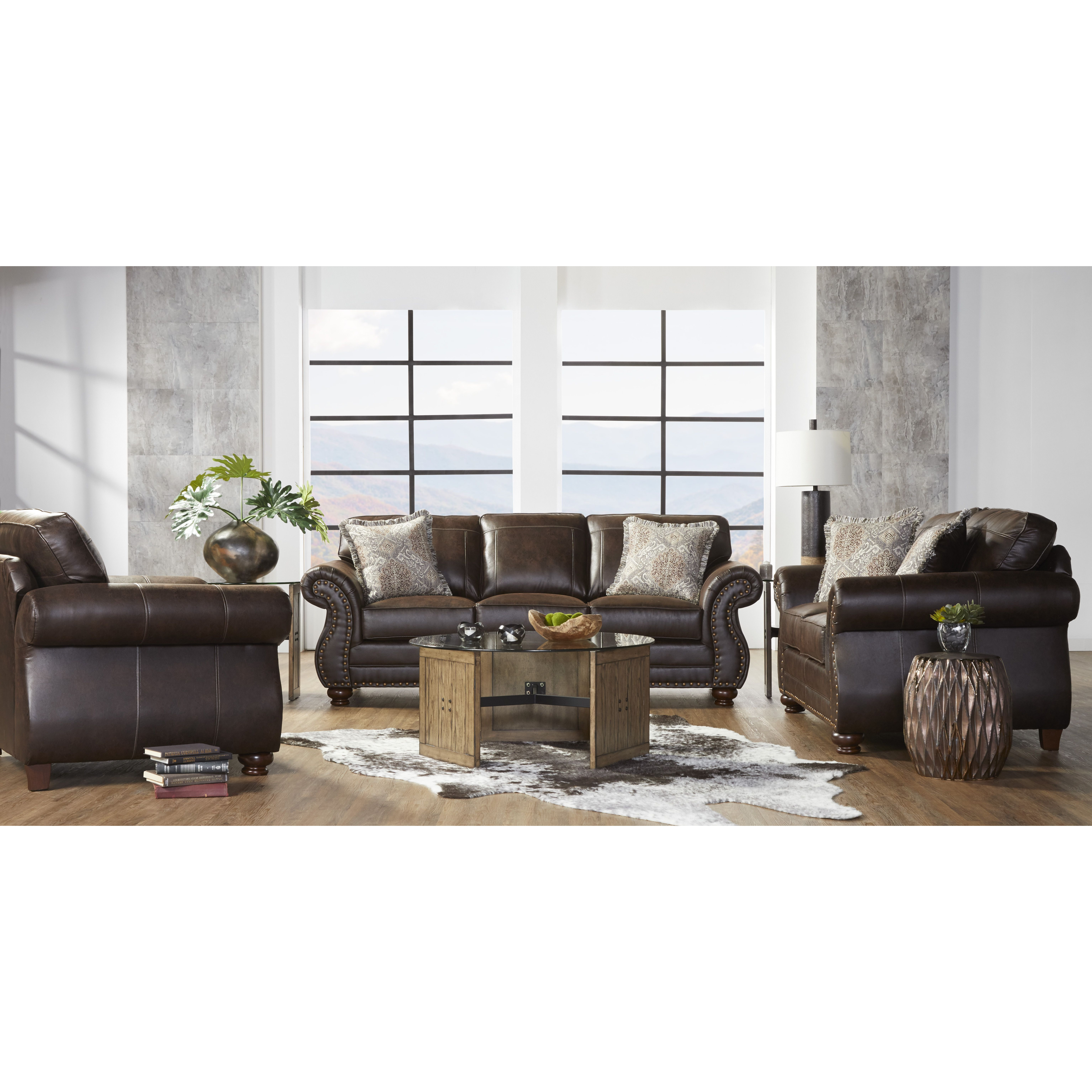 Leinster Faux Leather Upholstered Nailhead Sofa  Loveseat  And Chair Set