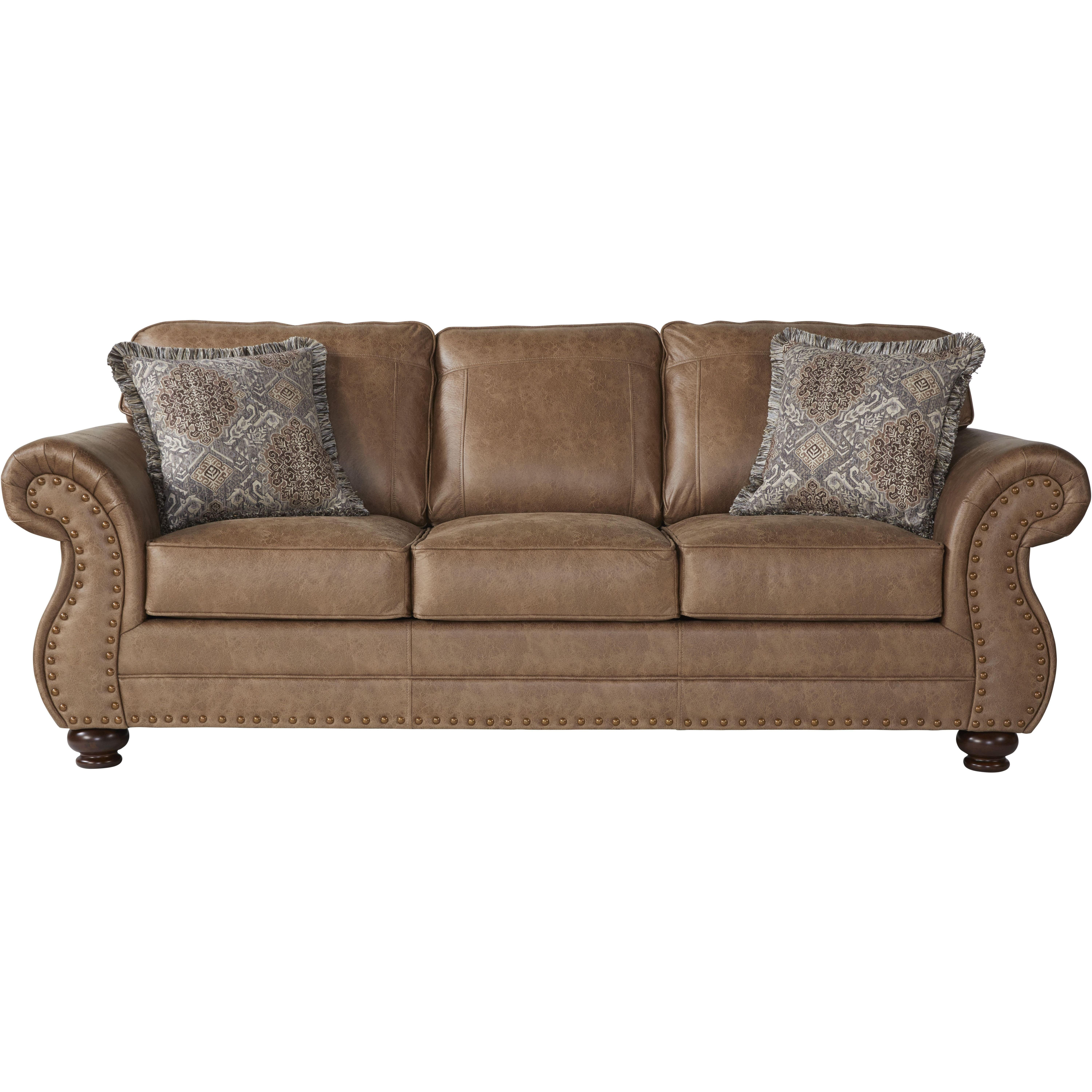 Leinster Faux Leather 3-Piece Sofa Set With Antique Bronze Nailheads