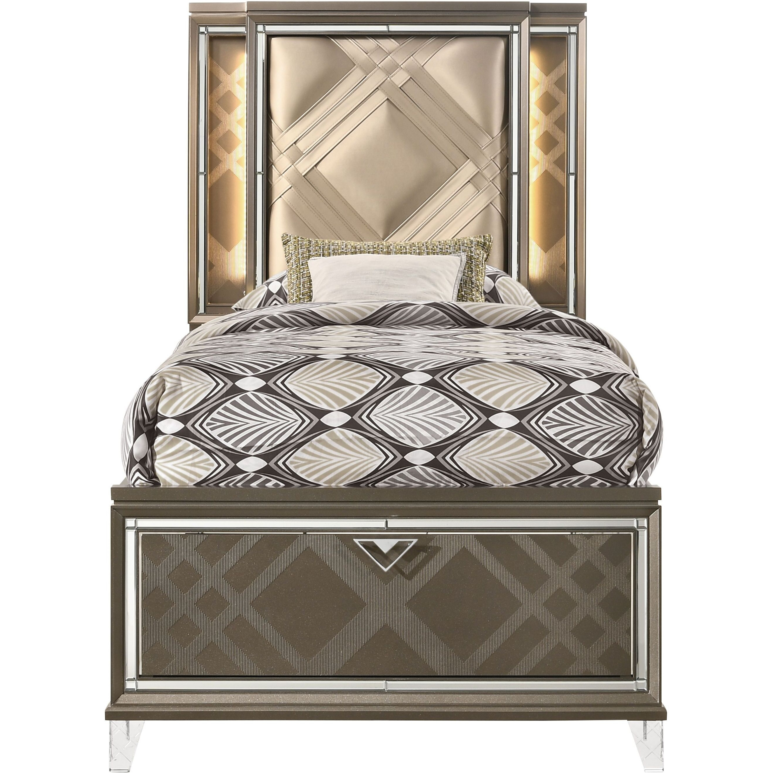 Beige And Dark Champagne Twin Bed With Storage