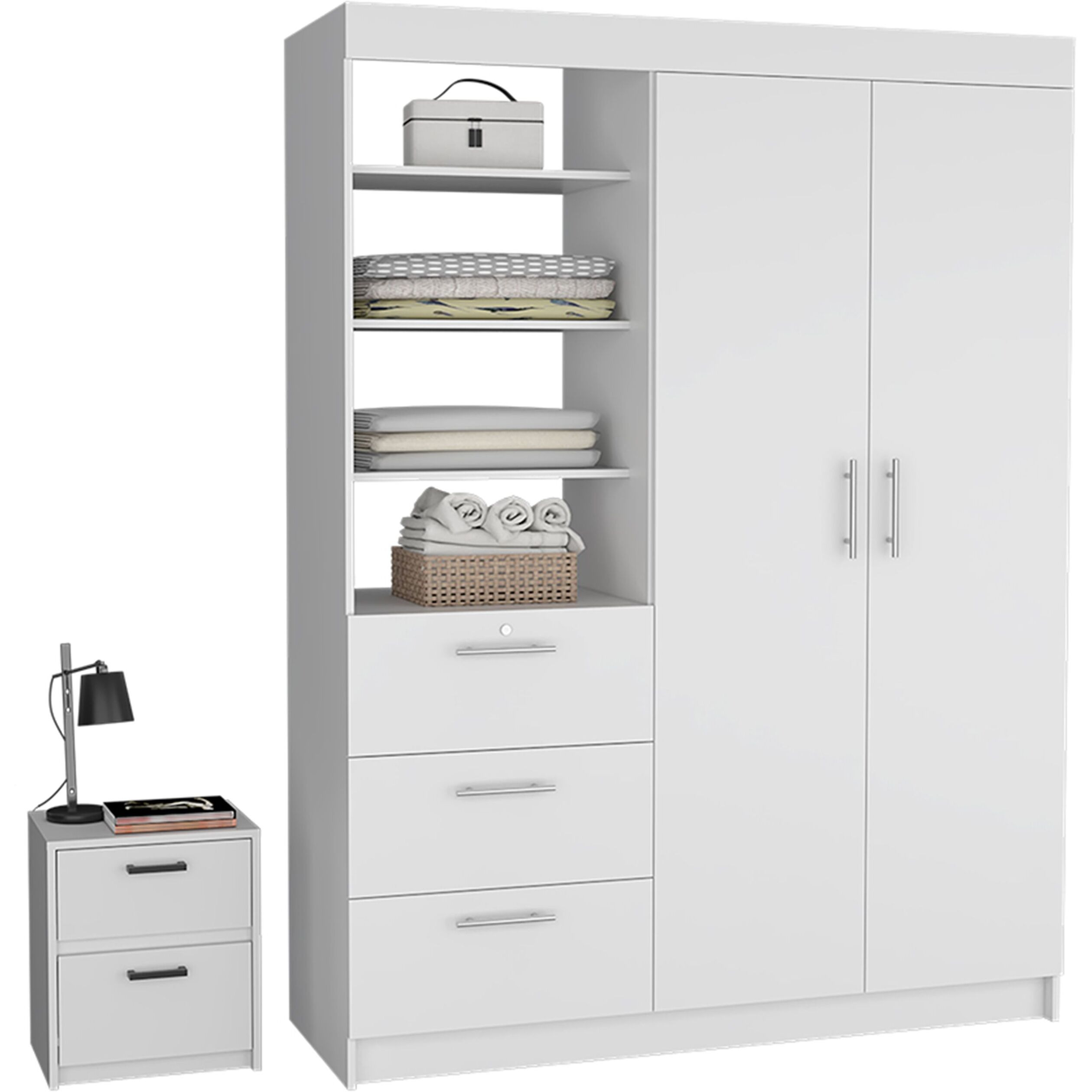 Karval 2 Piece Bedroom Set  Armoire + Nightstand  White