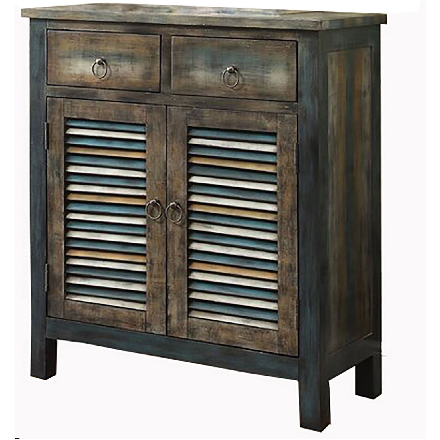 Antique Oak And Teal 2-Door Console Table