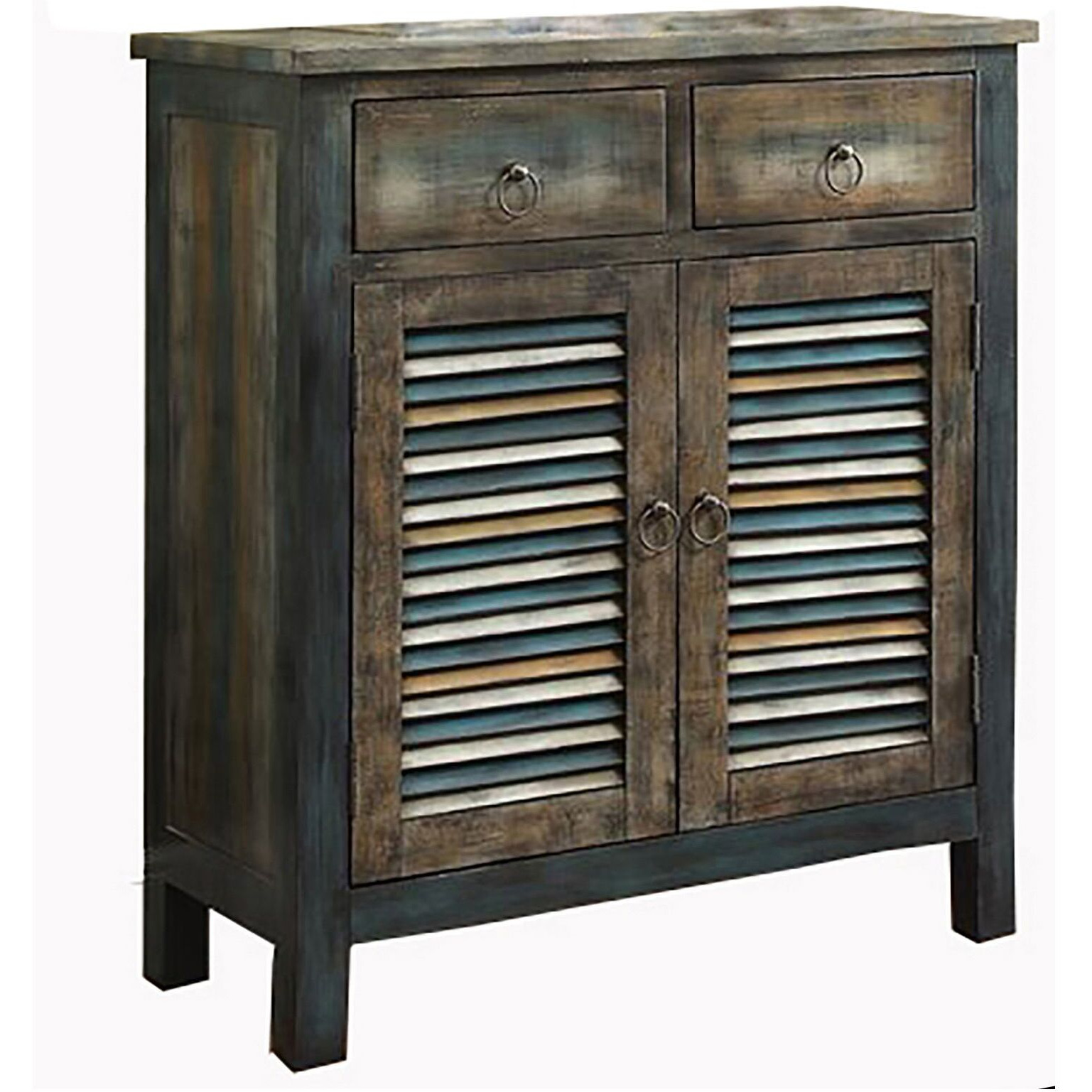 Antique Oak And Teal 2-Door Console Table