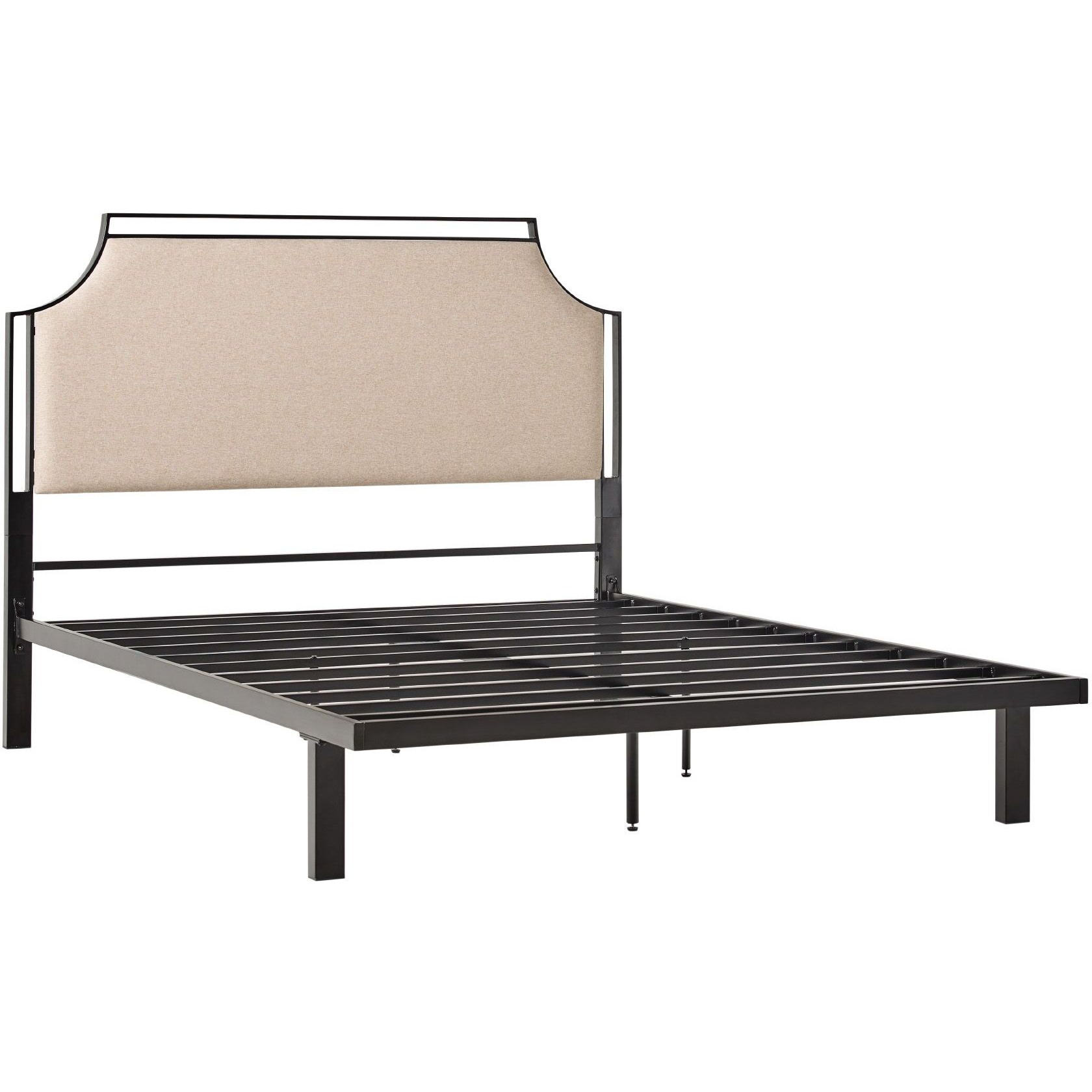 Traditional Upholstered Metal Queen Bedframe Tan