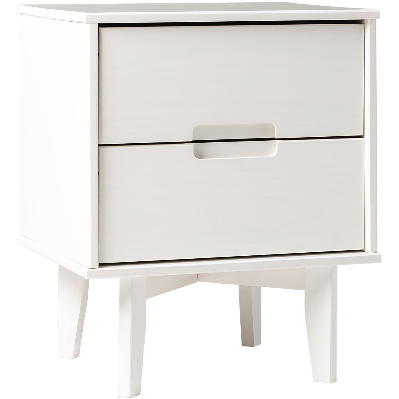 Mid-Century Modern 2-Drawer Solid Wood Nighstand With Cutout Handles - White