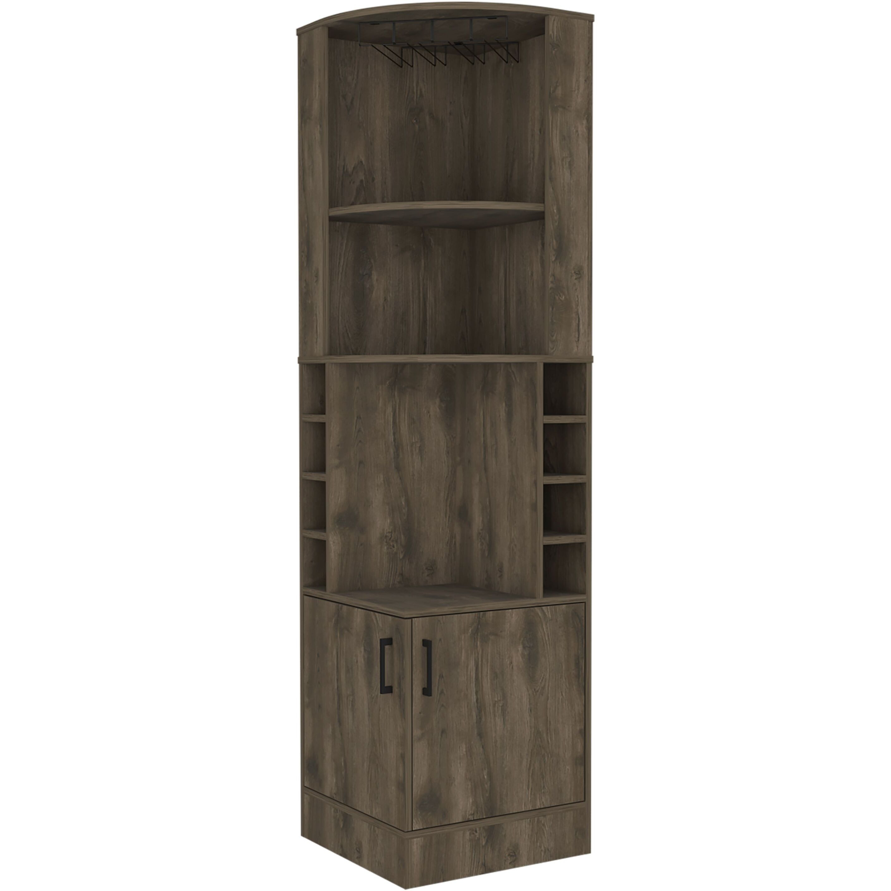 Dark Brown 8-Bottle 2-Shelf Bar Cabinet