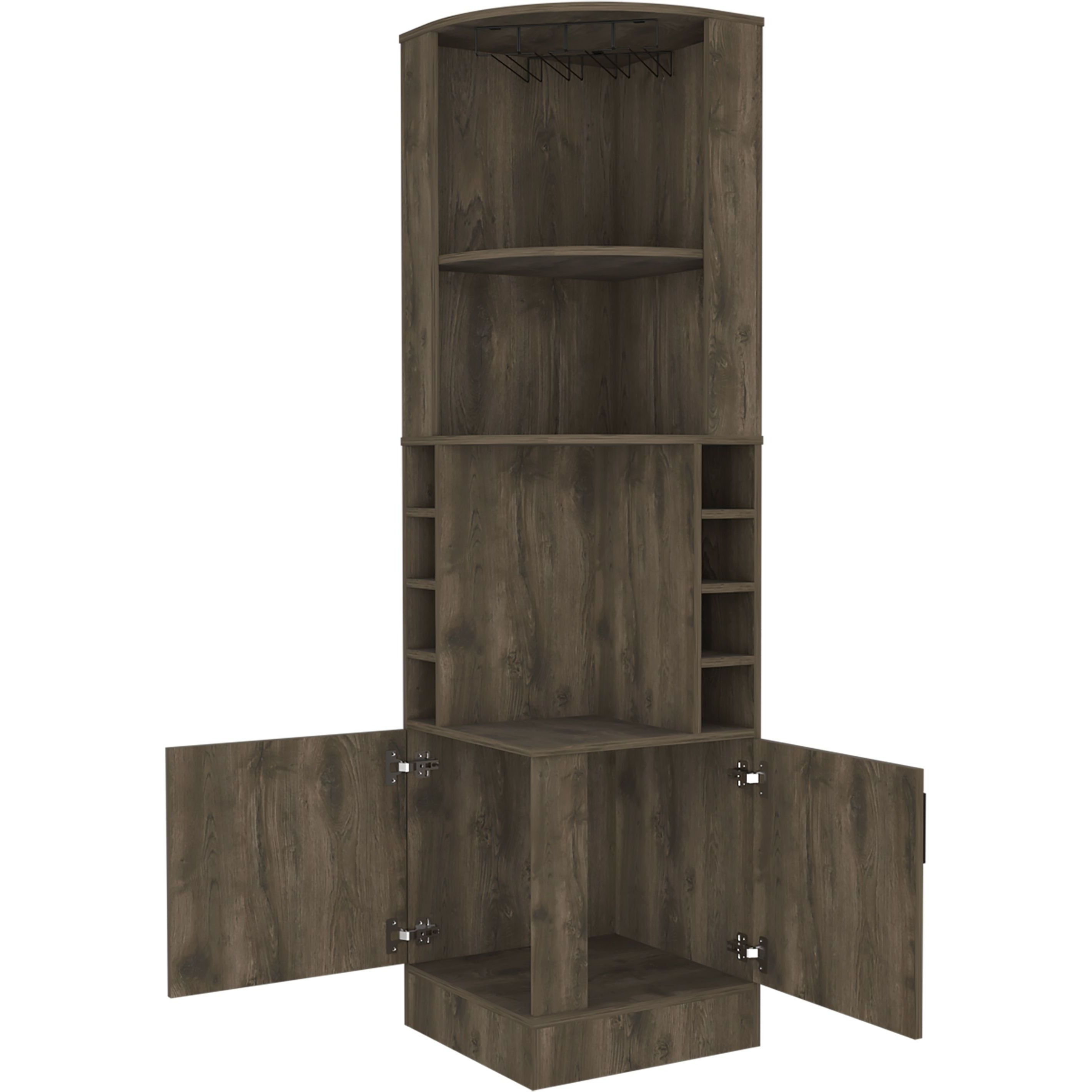 Dark Brown 8-Bottle 2-Shelf Bar Cabinet