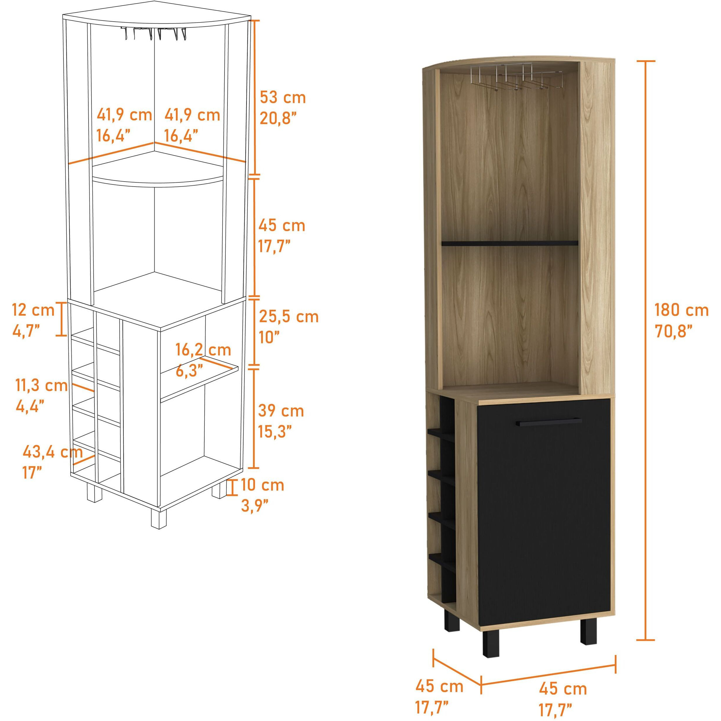 Leah Corner Bar Cabinet In Melamine  Glass Holder  Wine And Wine Rack.