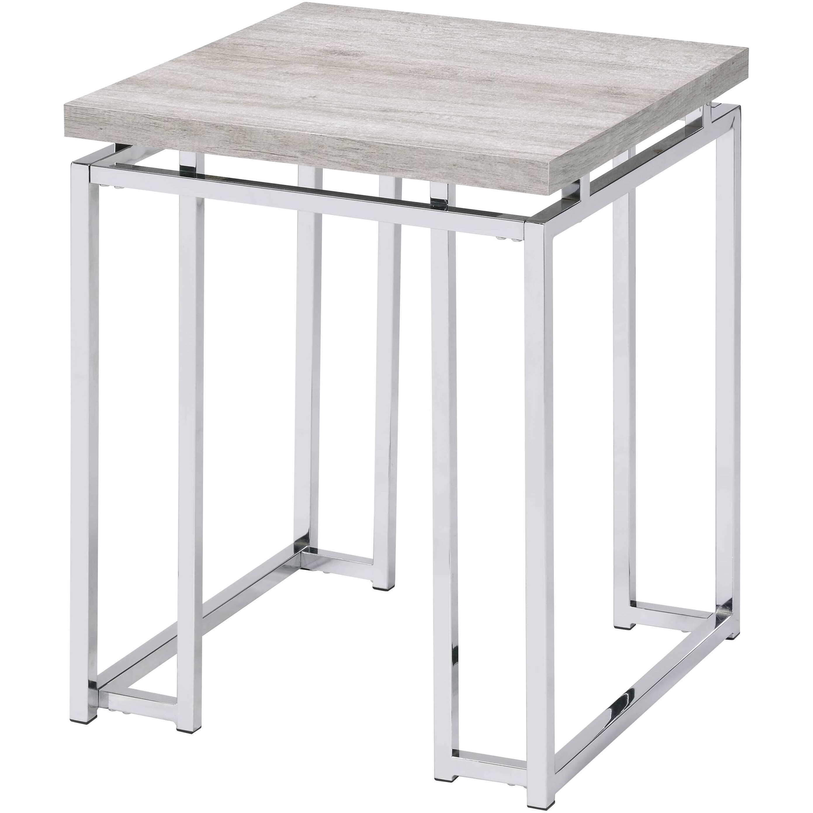 Natural Oak And Chrome End Table With Metal Sled Base