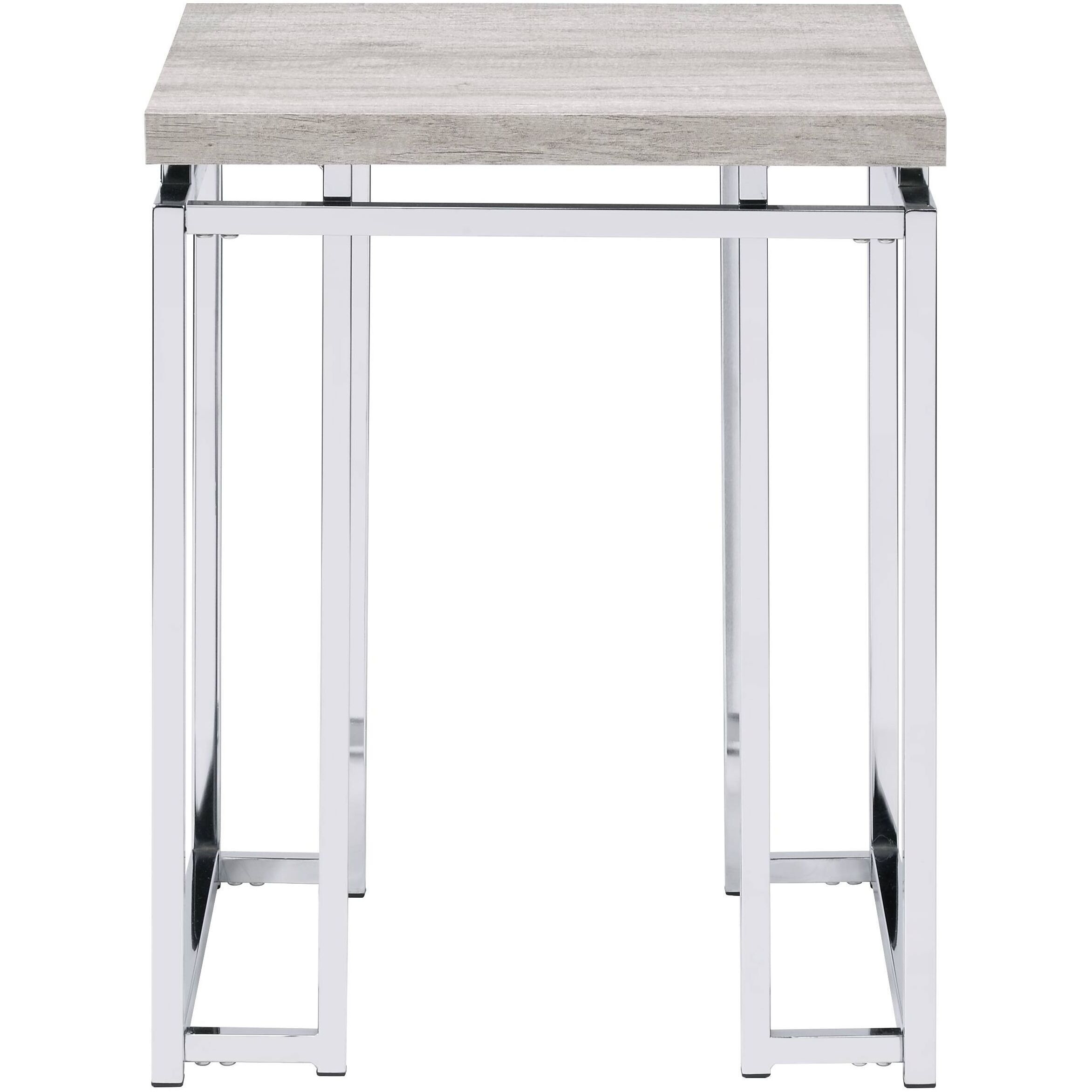 Natural Oak And Chrome End Table With Metal Sled Base