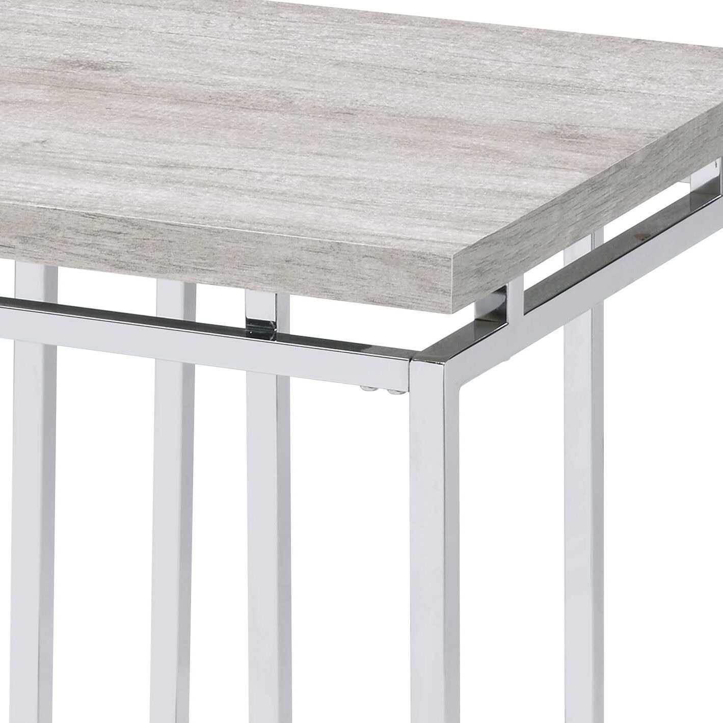 Natural Oak And Chrome End Table With Metal Sled Base