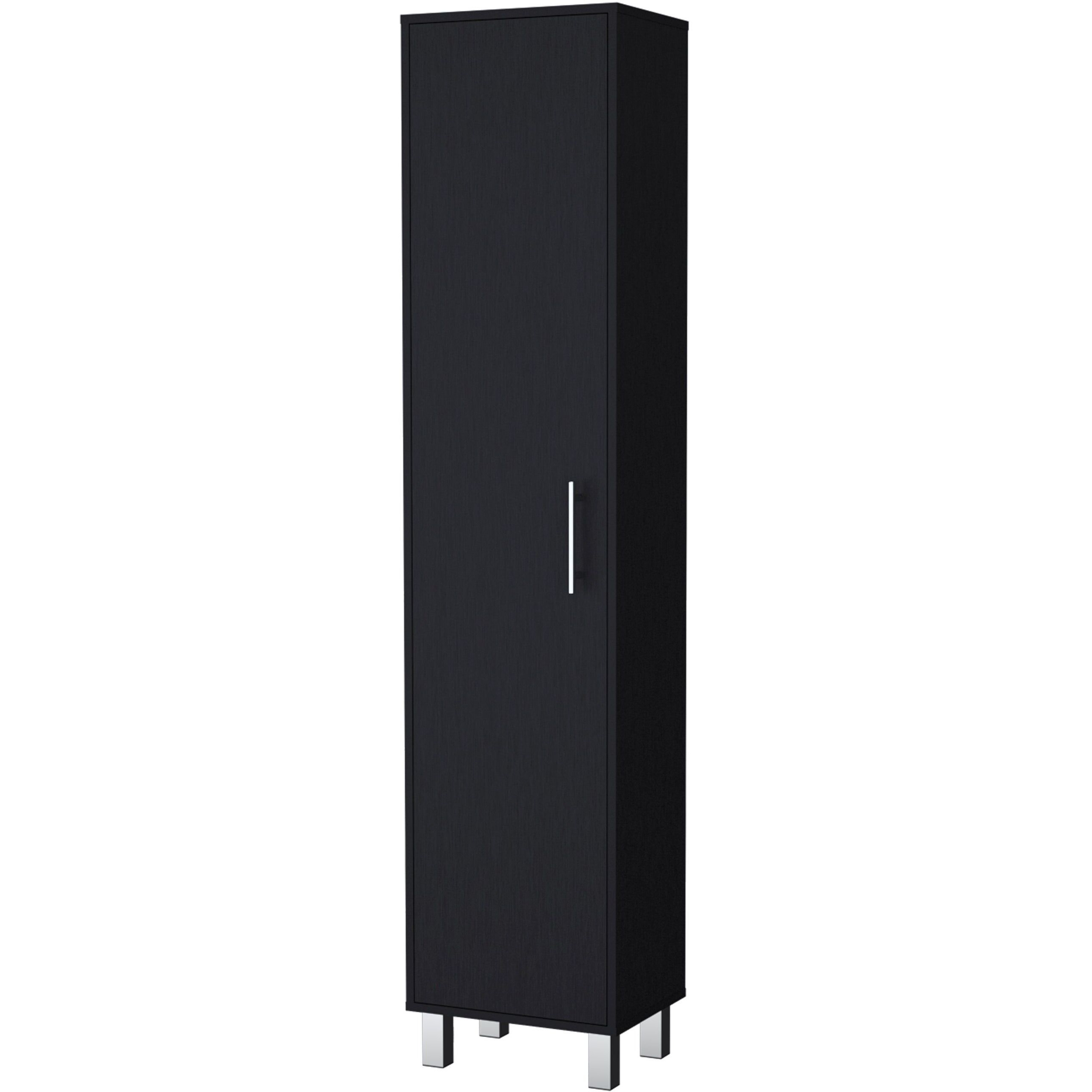 Black 1-Door Cabinet With 3 Broom Hangers