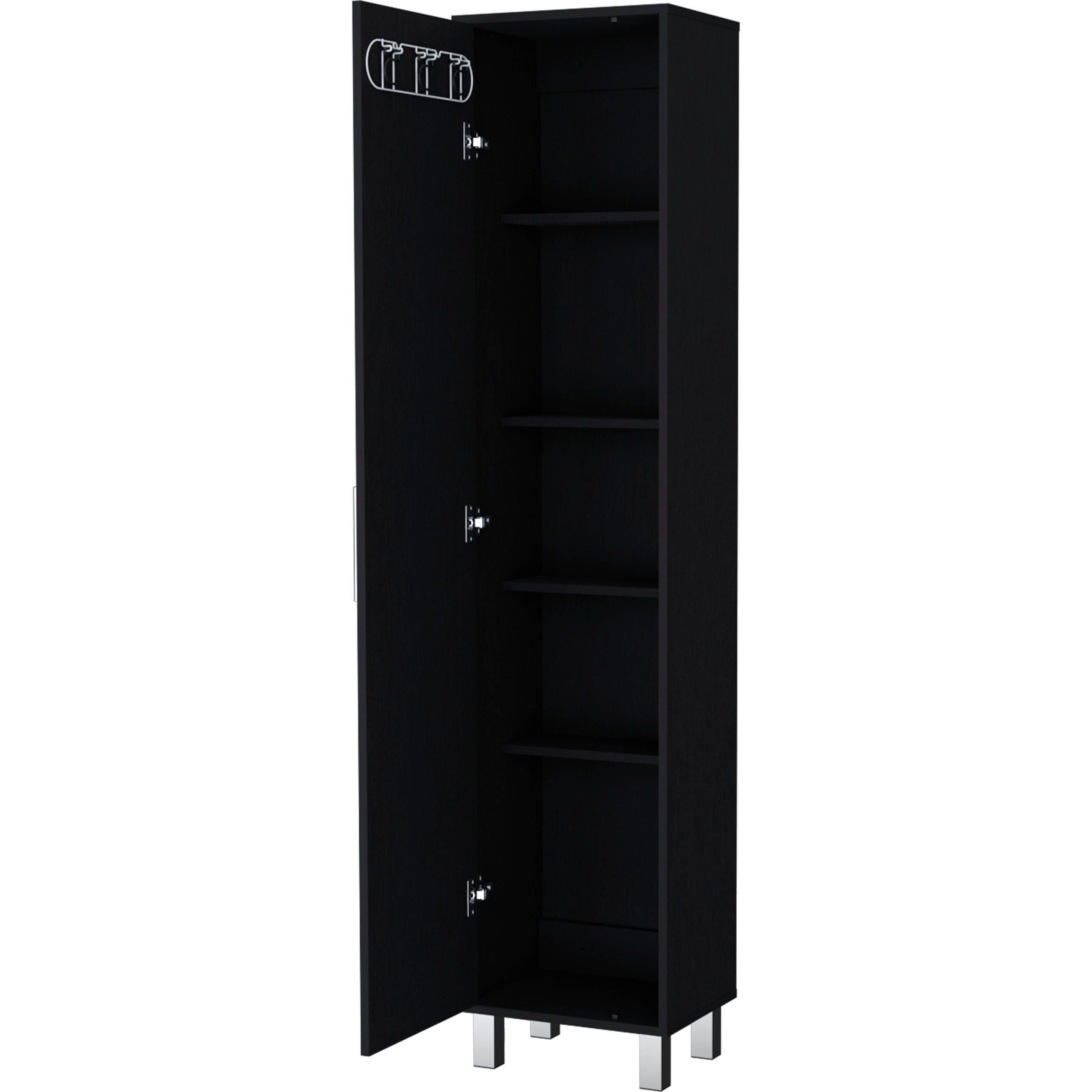 Black 1-Door Cabinet With 3 Broom Hangers