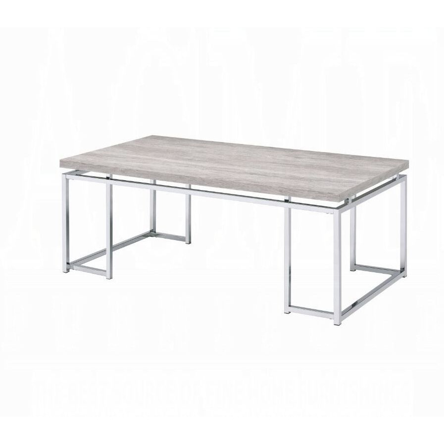 Natural Oak And Chrome Coffee Table With Metal Sled Base