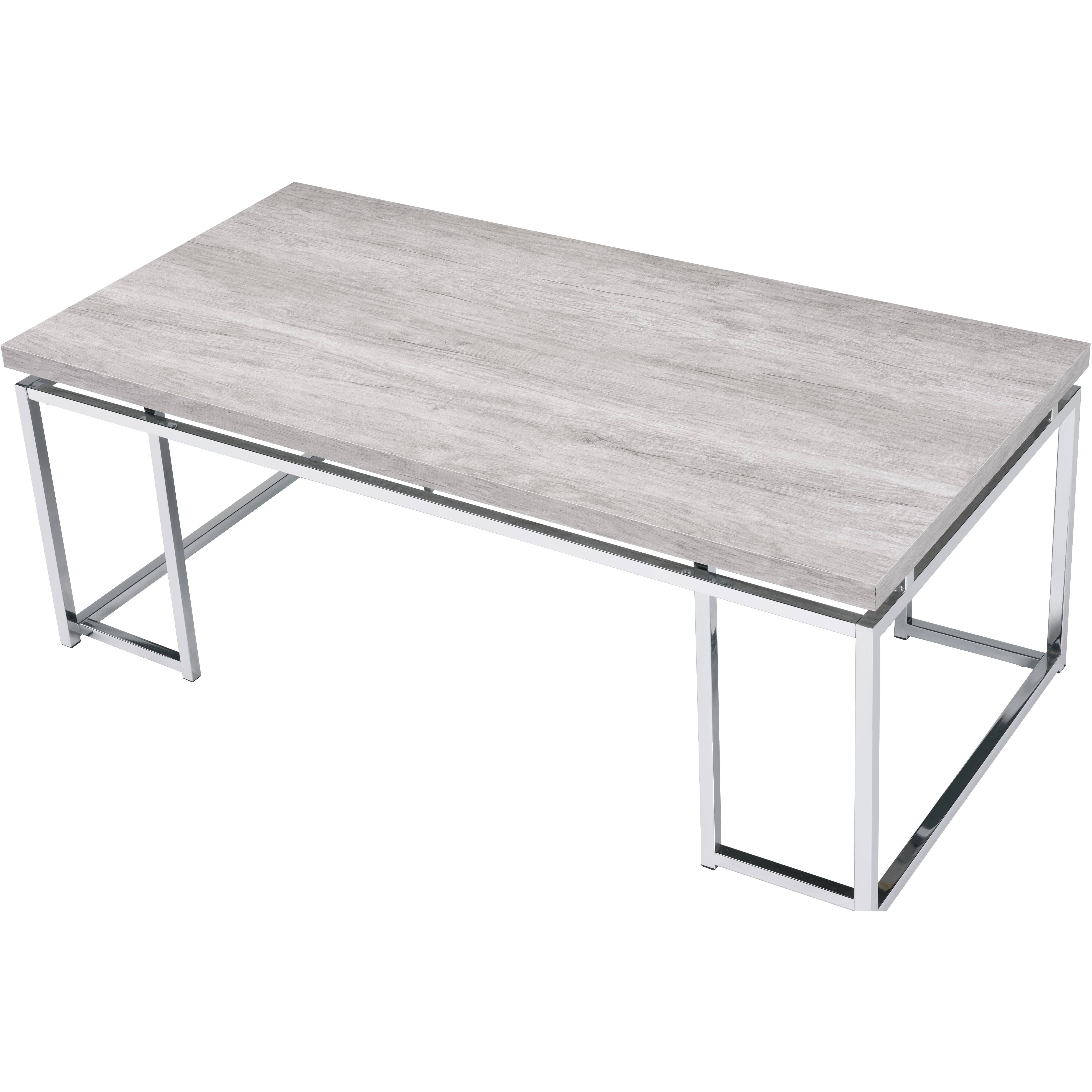 Natural Oak And Chrome Coffee Table With Metal Sled Base