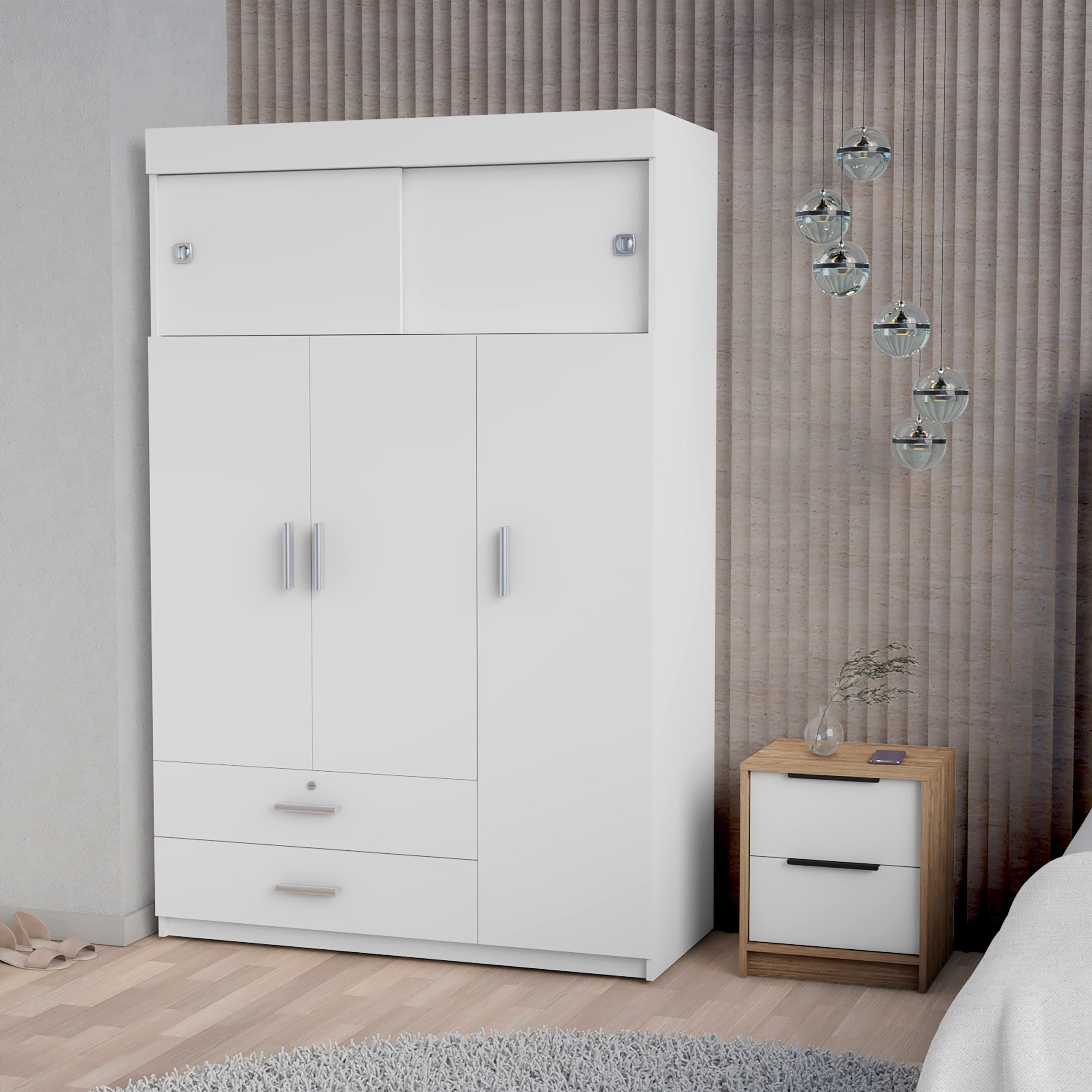 Elirya 2-Piece Bedroom Set  Armoire + Nightstand  White And Light Oak