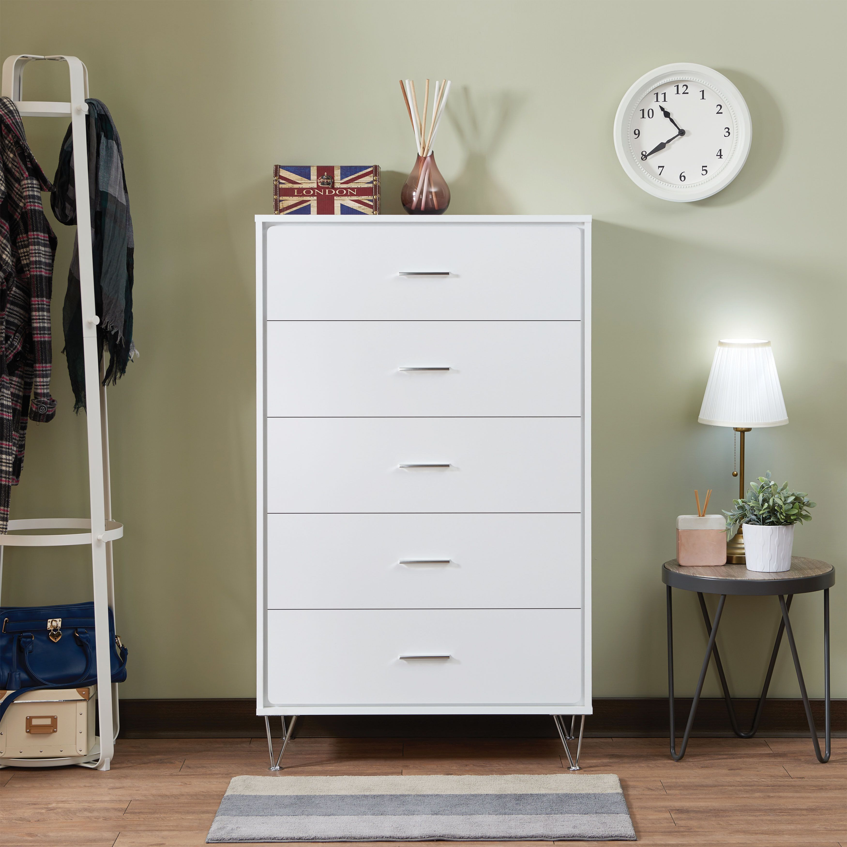 White 5-Drawer Chest With Single Handles