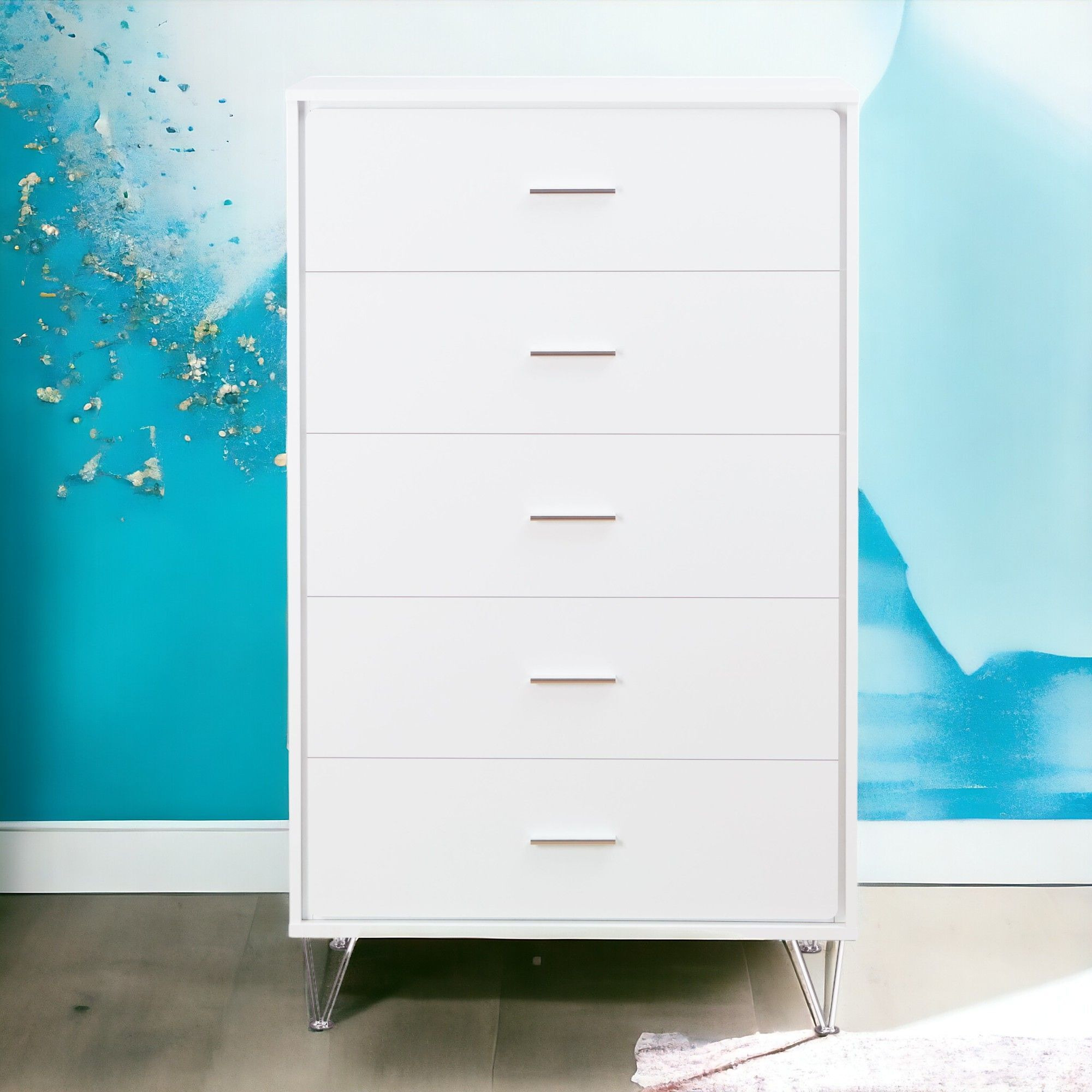 White 5-Drawer Chest With Single Handles