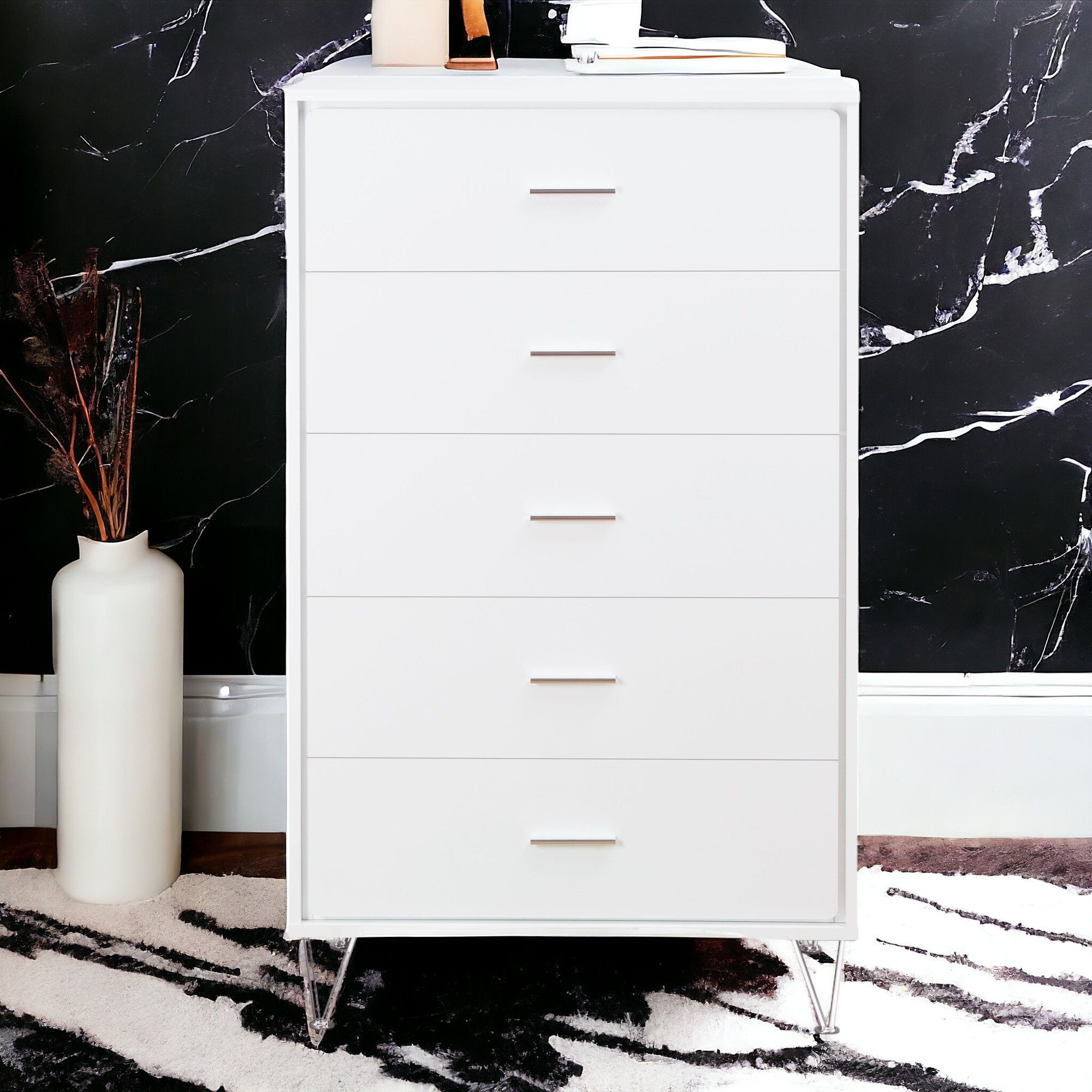 White 5-Drawer Chest With Single Handles