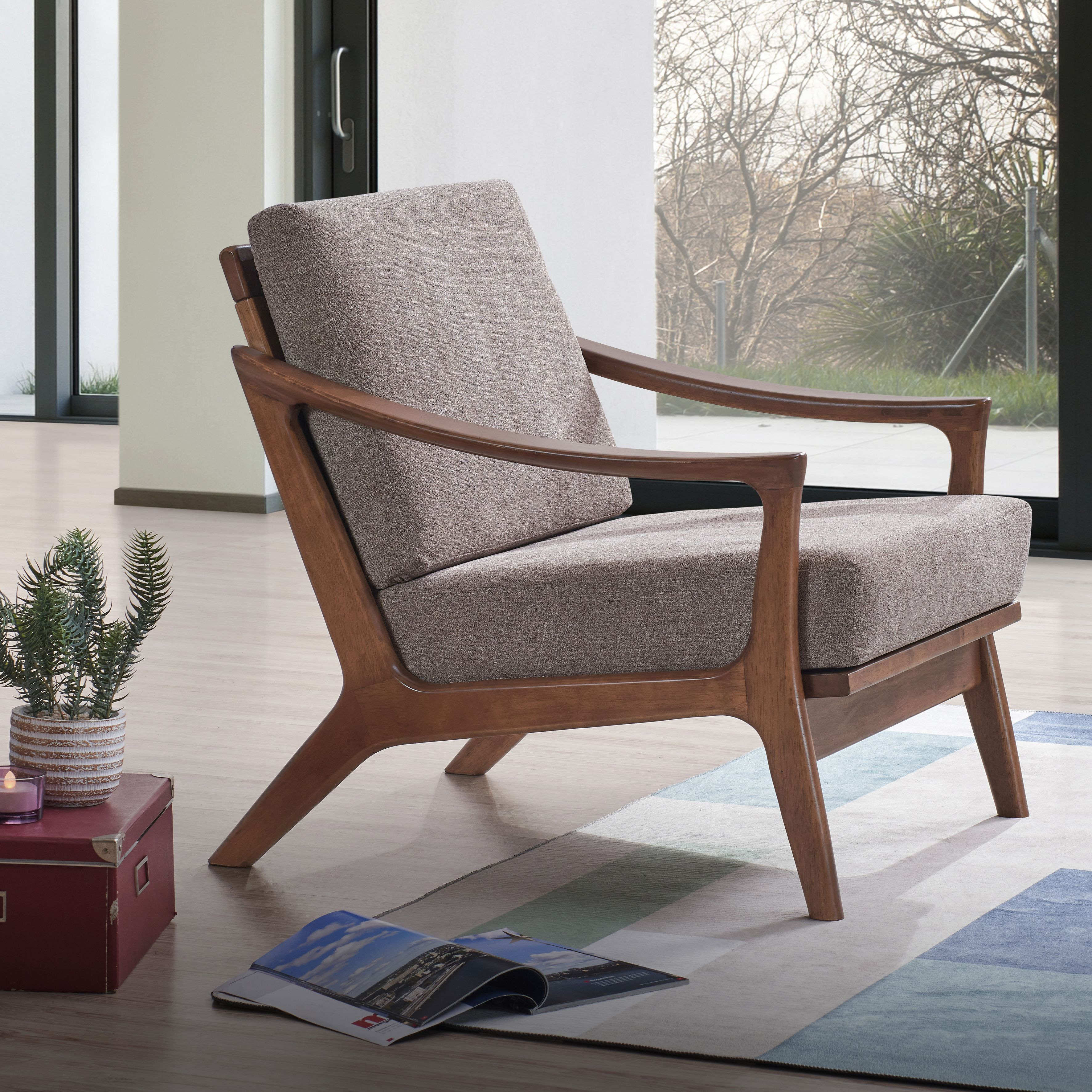 Light Brown And Brown Accent Chair With Removable Cushion