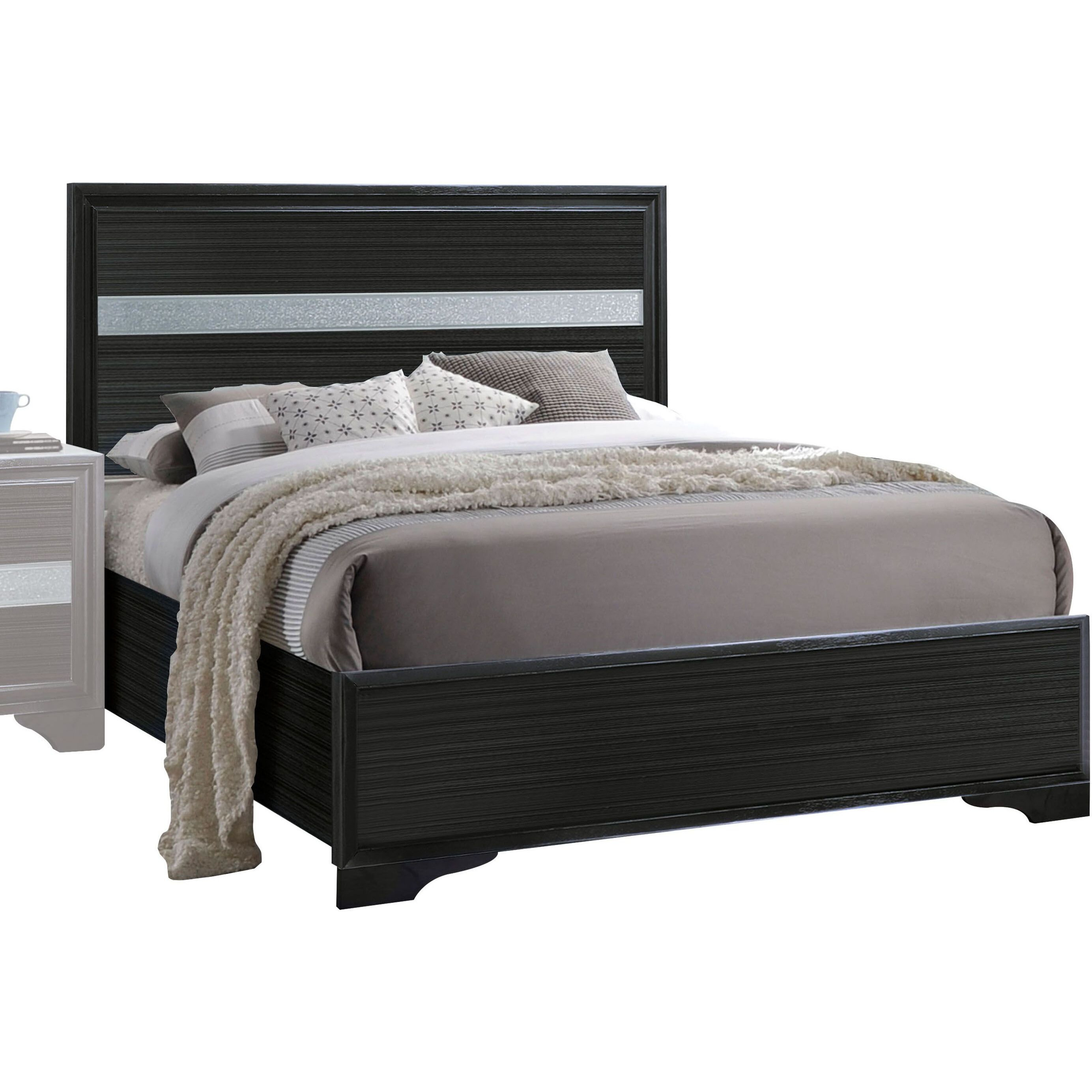 Black Twin Panel Bed With Sparkling Inlay