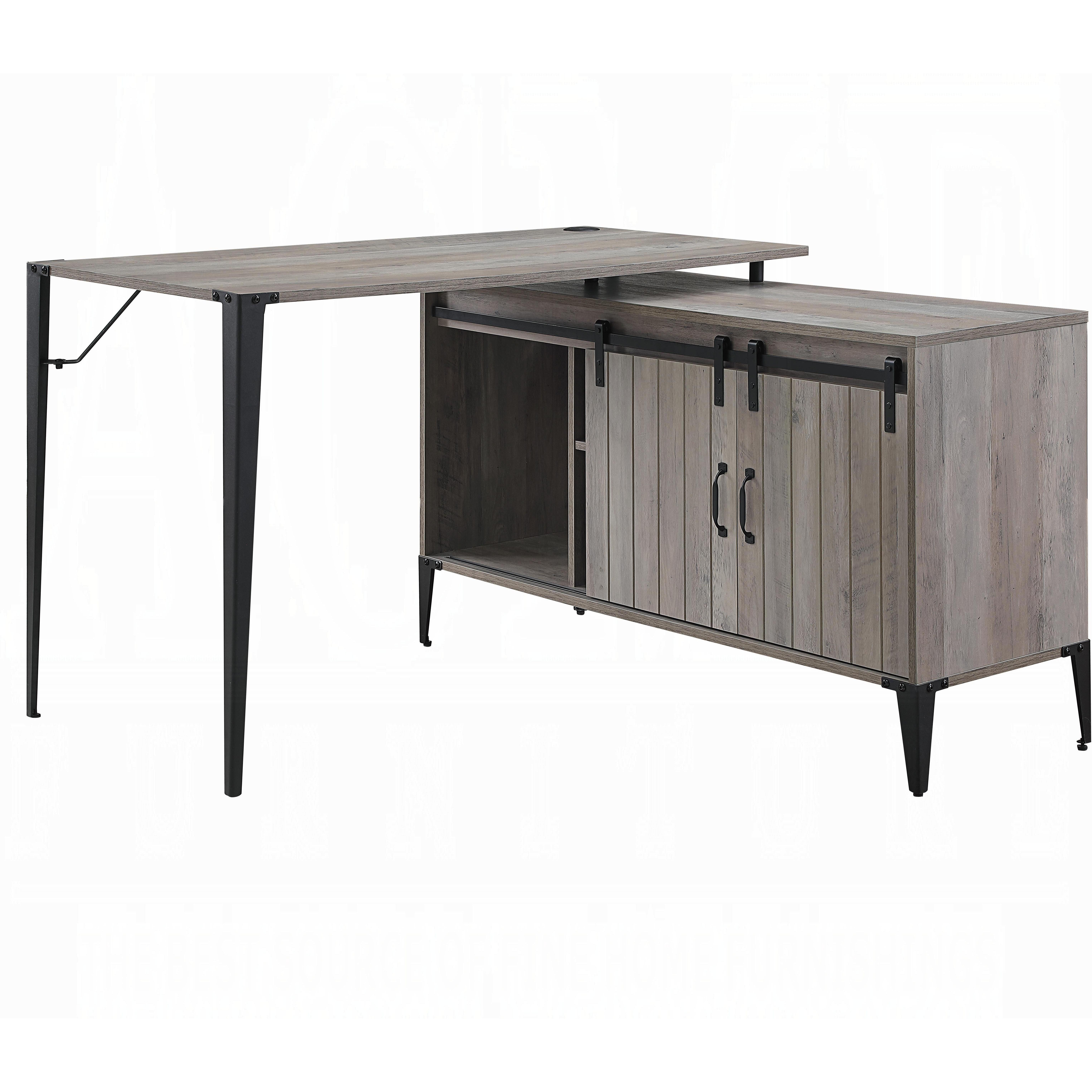 Grey Oak Writing Desk With Sliding Barn Door