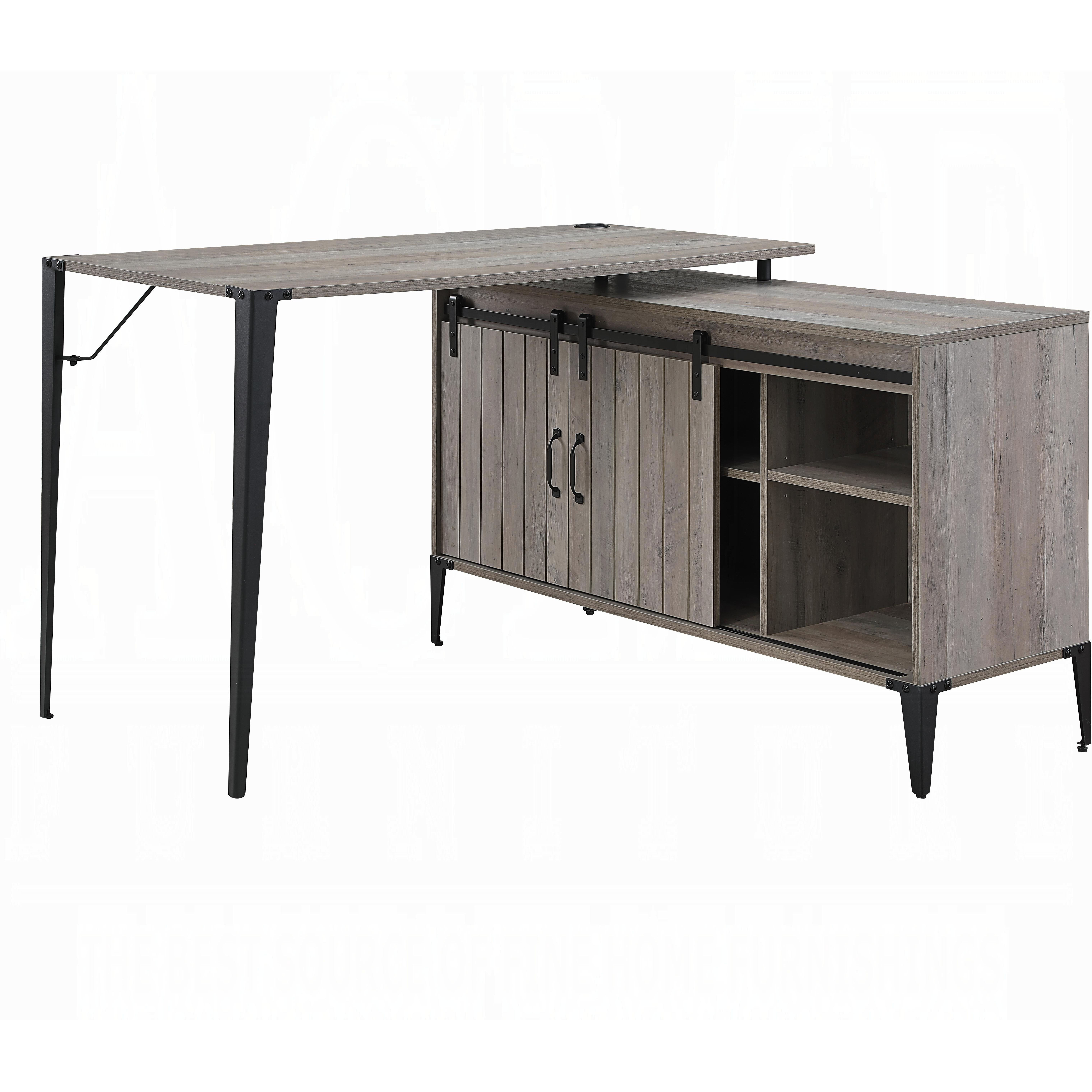 Grey Oak Writing Desk With Sliding Barn Door