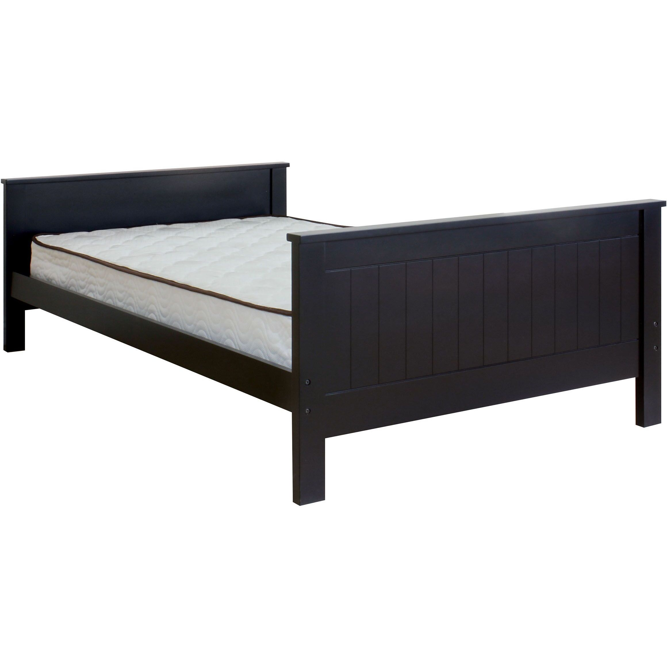 Black Twin Panel Bed With Slat And Headboard