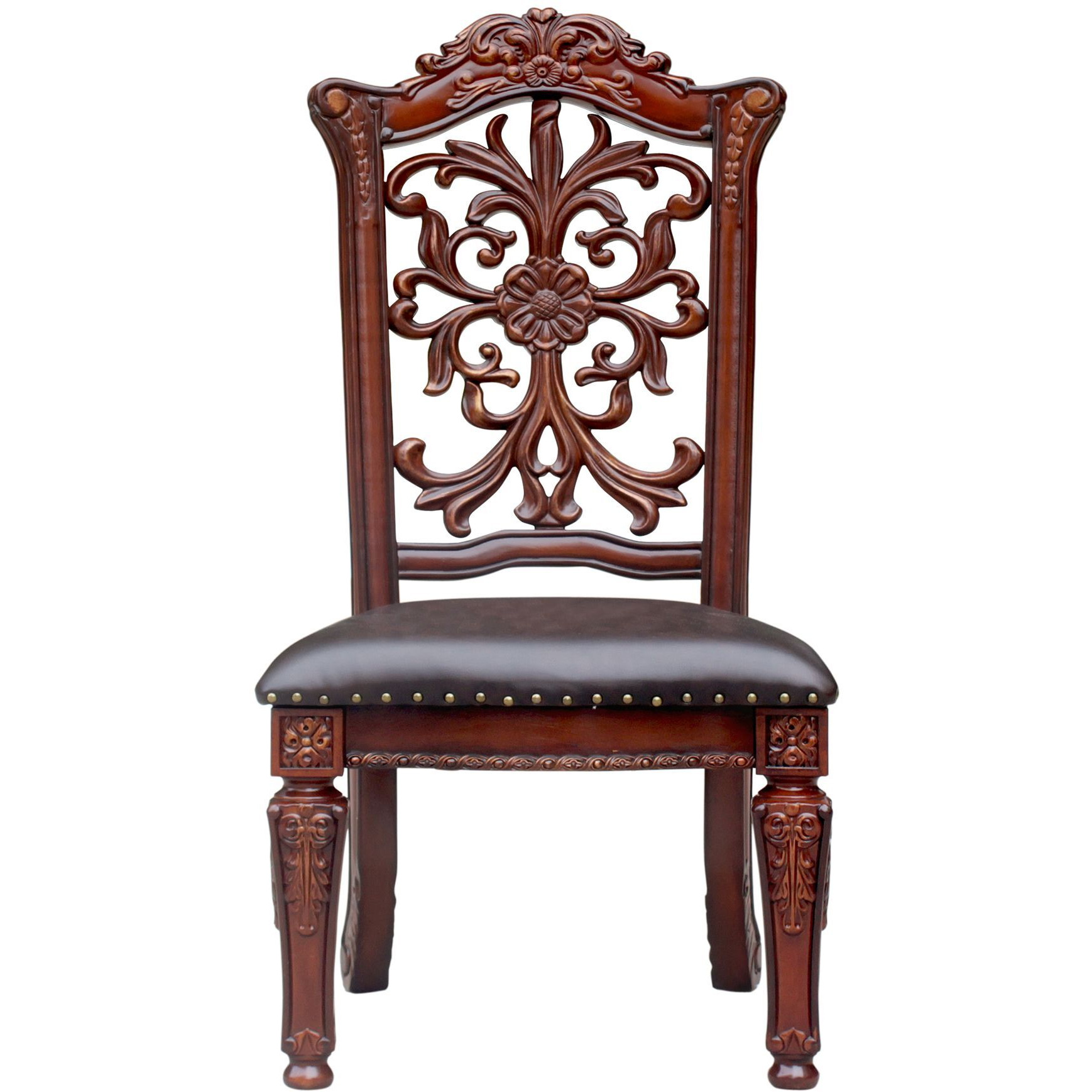 Brown And Cherry Side Chair With Nailhead Trim (Set Of 2)